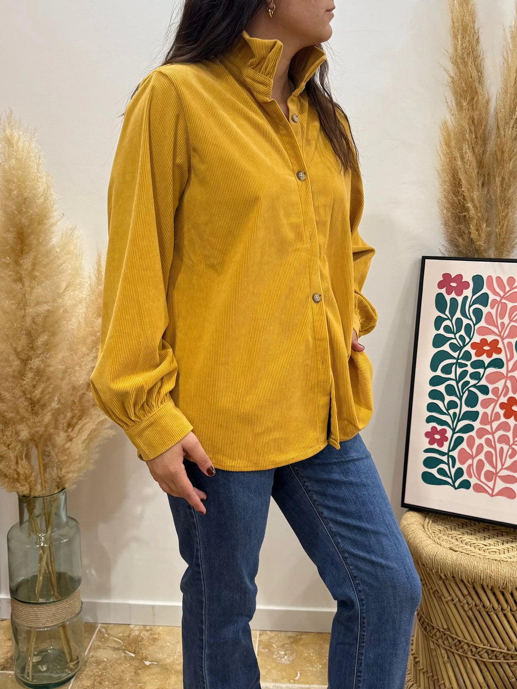 Chemise Victorine Velour Jaune Moutarde Le Vestiaire de Charline