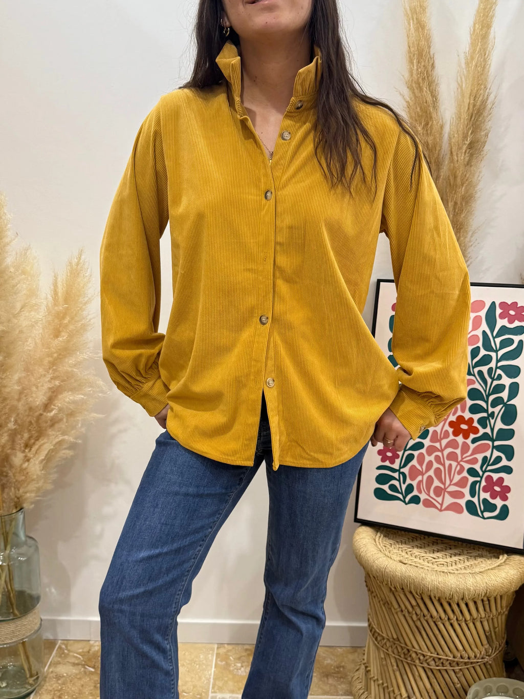 Chemise Victorine Velour Jaune Moutarde Le Vestiaire de Charline