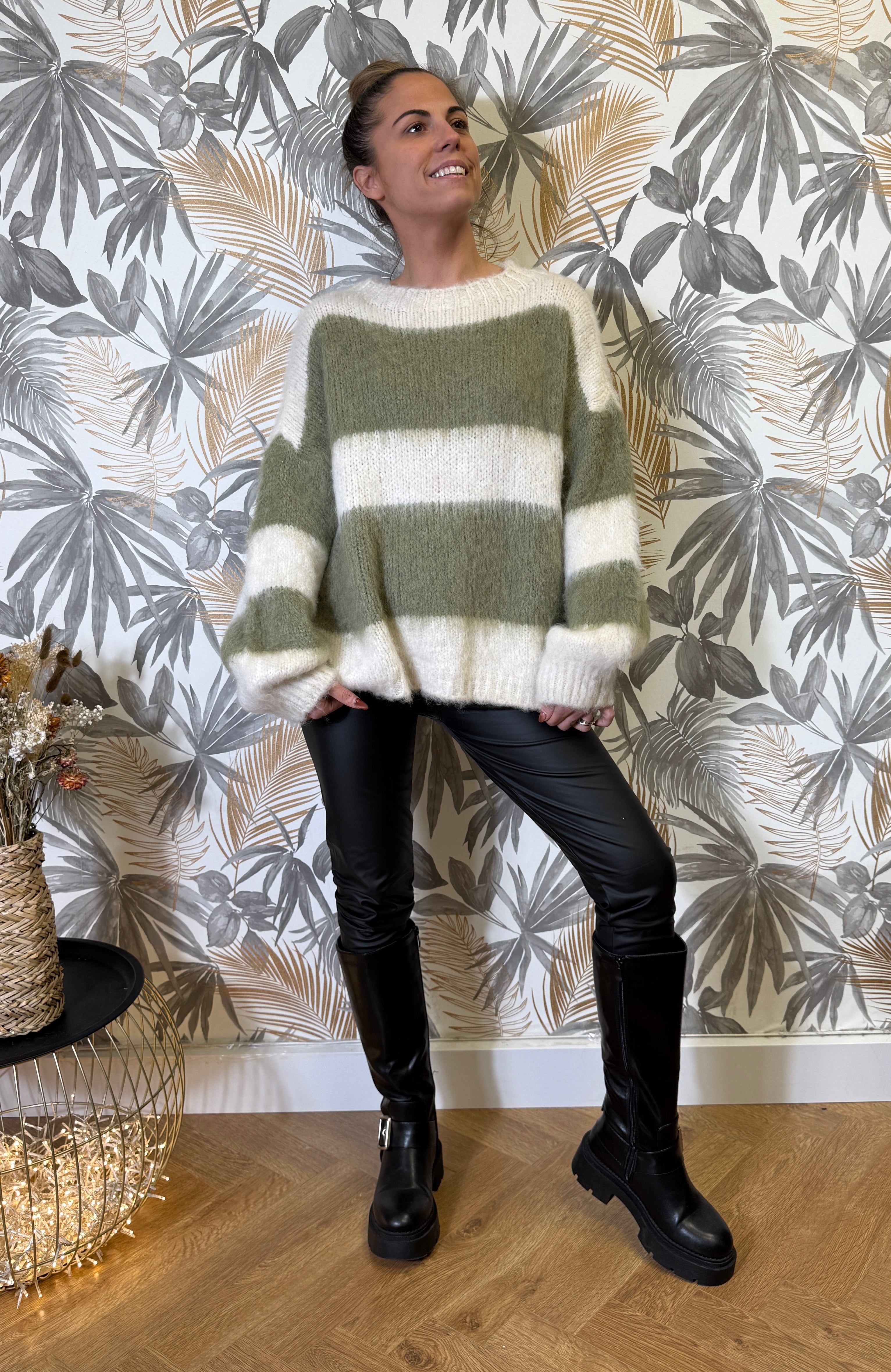 Pull Rayé Douceur – Vert Sauge & Écru Le Vestiaire de Charline