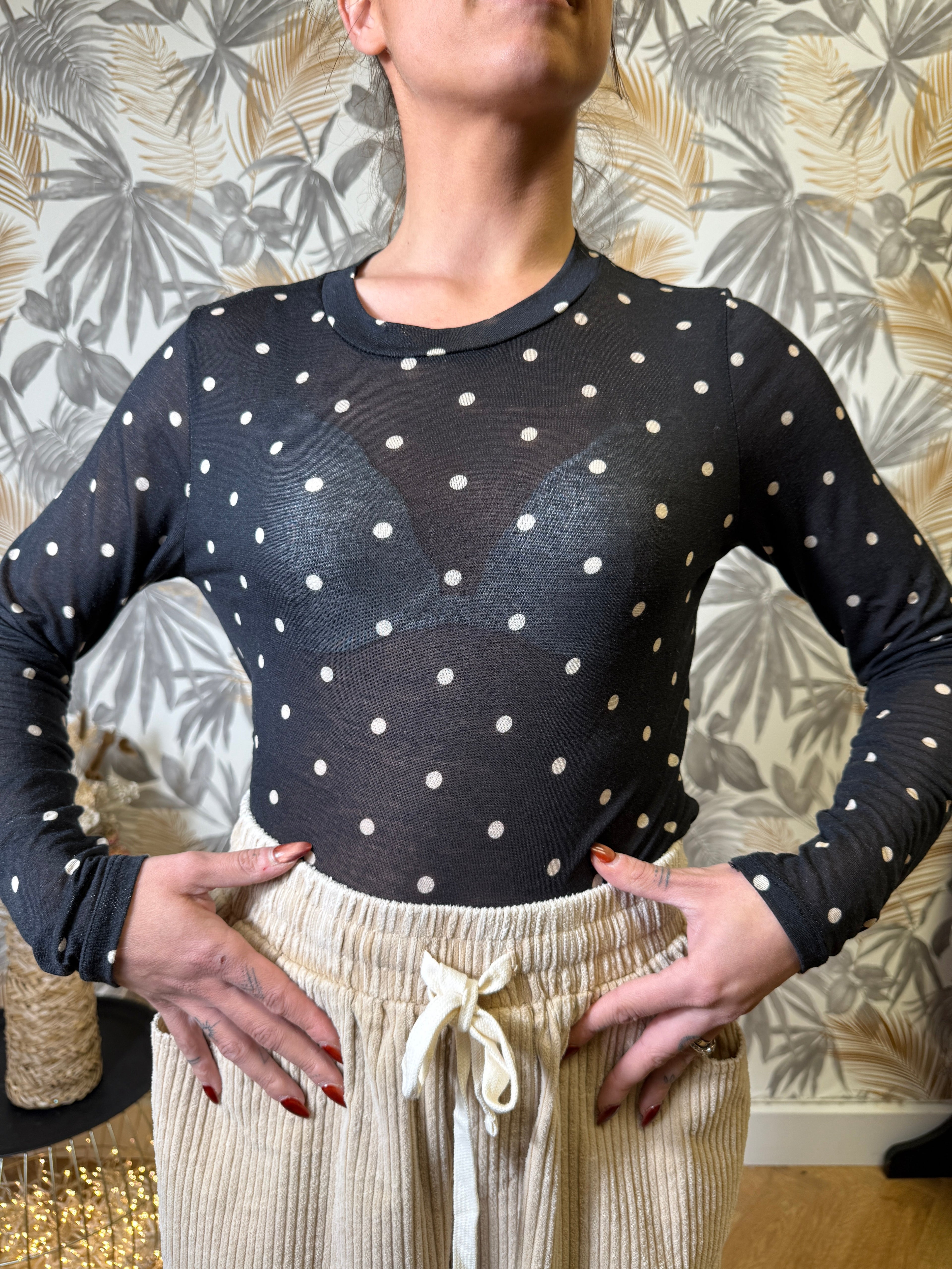 Haut Finesse Pois – Noir (Made in Italy) Le Vestiaire de Charline