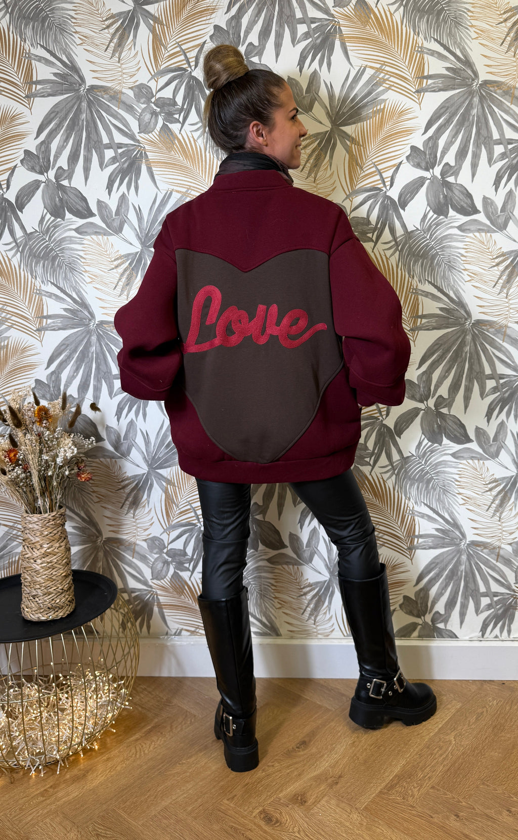 Veste Love Oversize – Bordeaux & Chocolat (100% coto Le Vestiaire de Charline