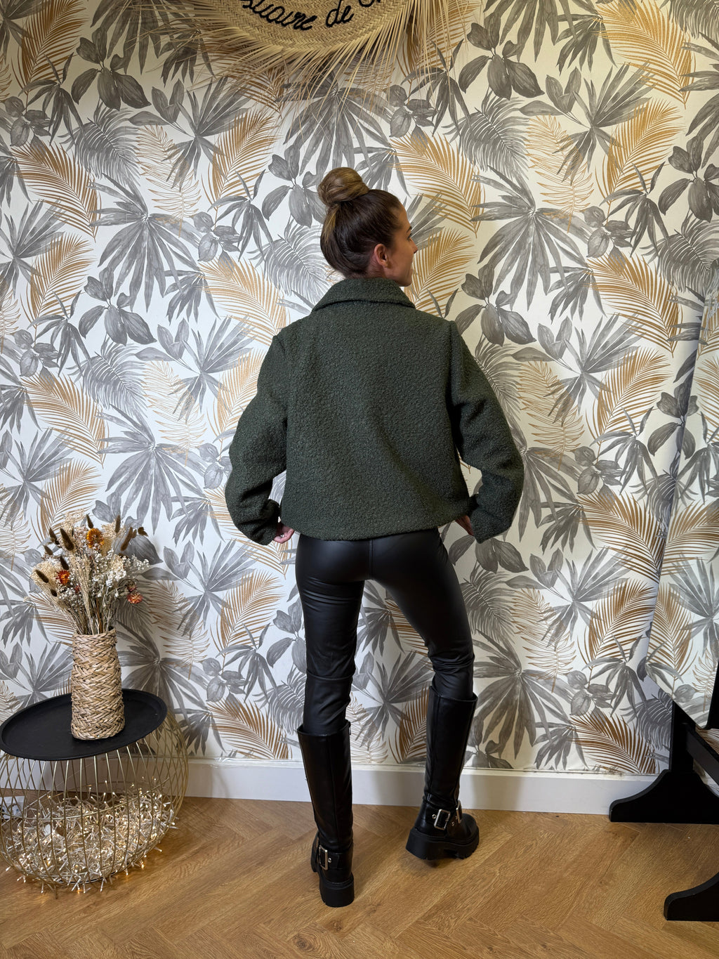 Veste Bouclette Nœuds Pailletés – Kaki Le Vestiaire de Charline