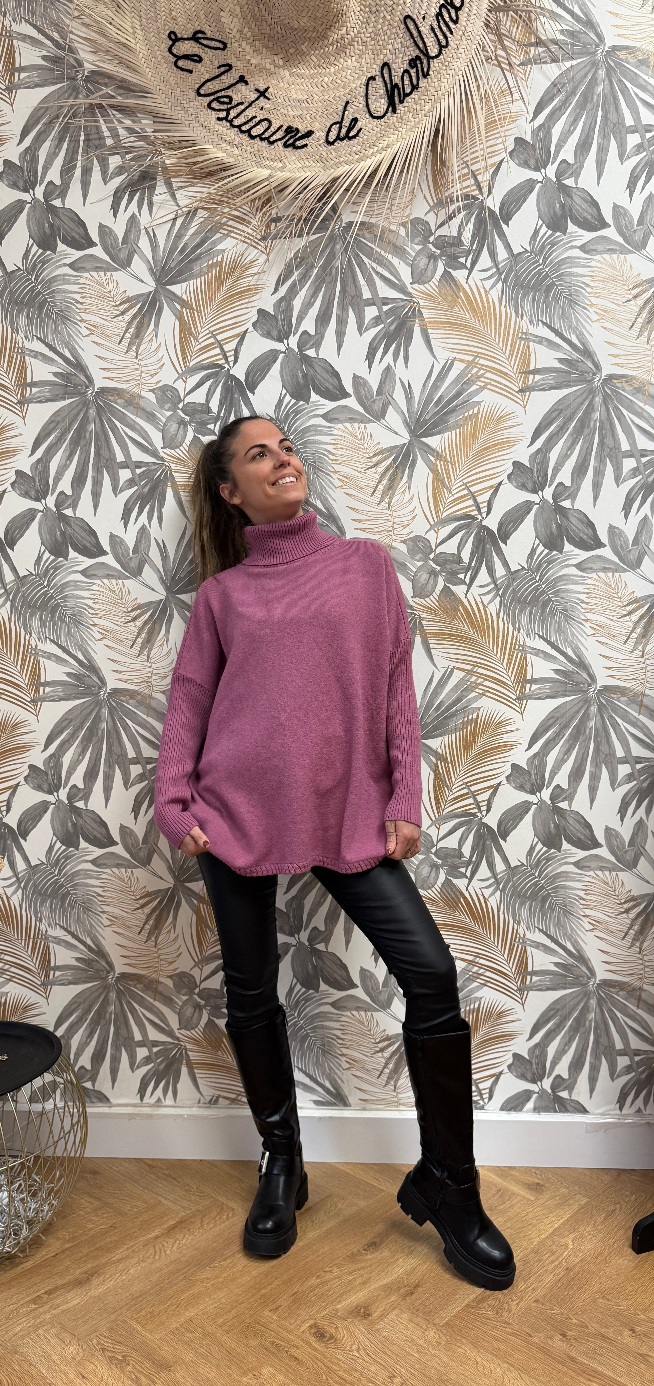 Pull col roulé oversize rose – Maille douce & fluide Le Vestiaire de Charline