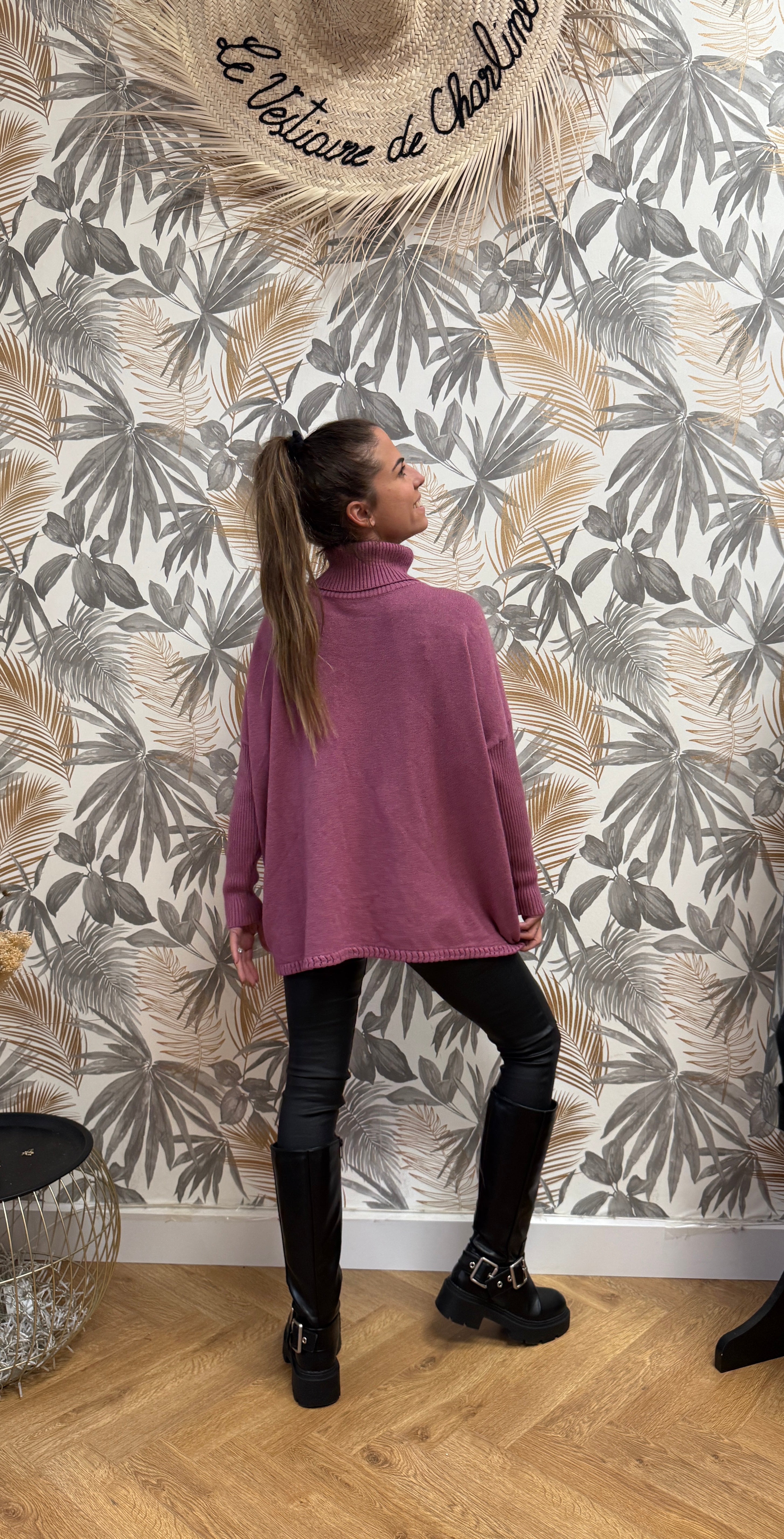 Pull col roulé oversize rose – Maille douce & fluide Le Vestiaire de Charline
