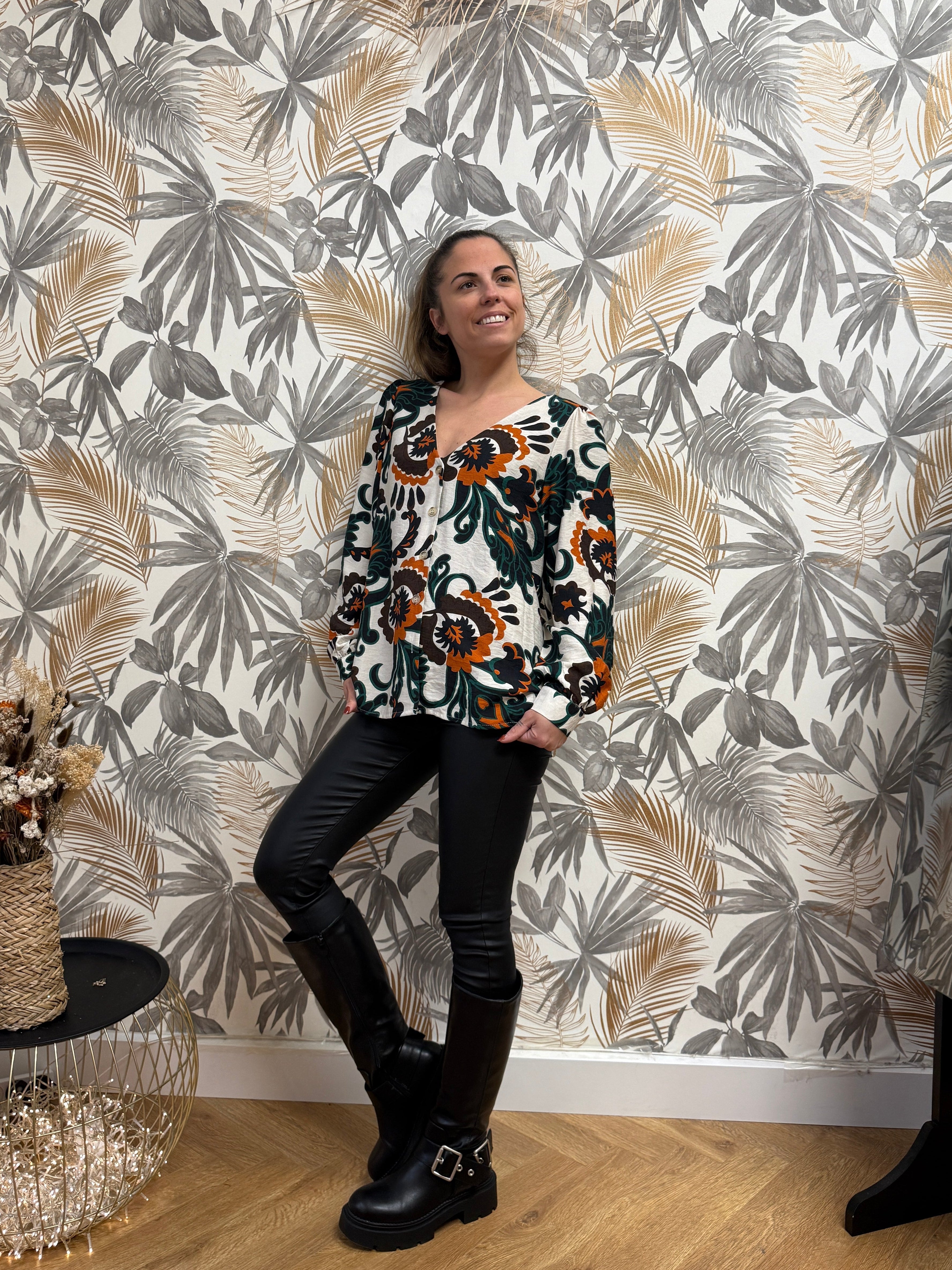 Chemise bohème imprimée – Col V & manches fluides Le Vestiaire de Charline