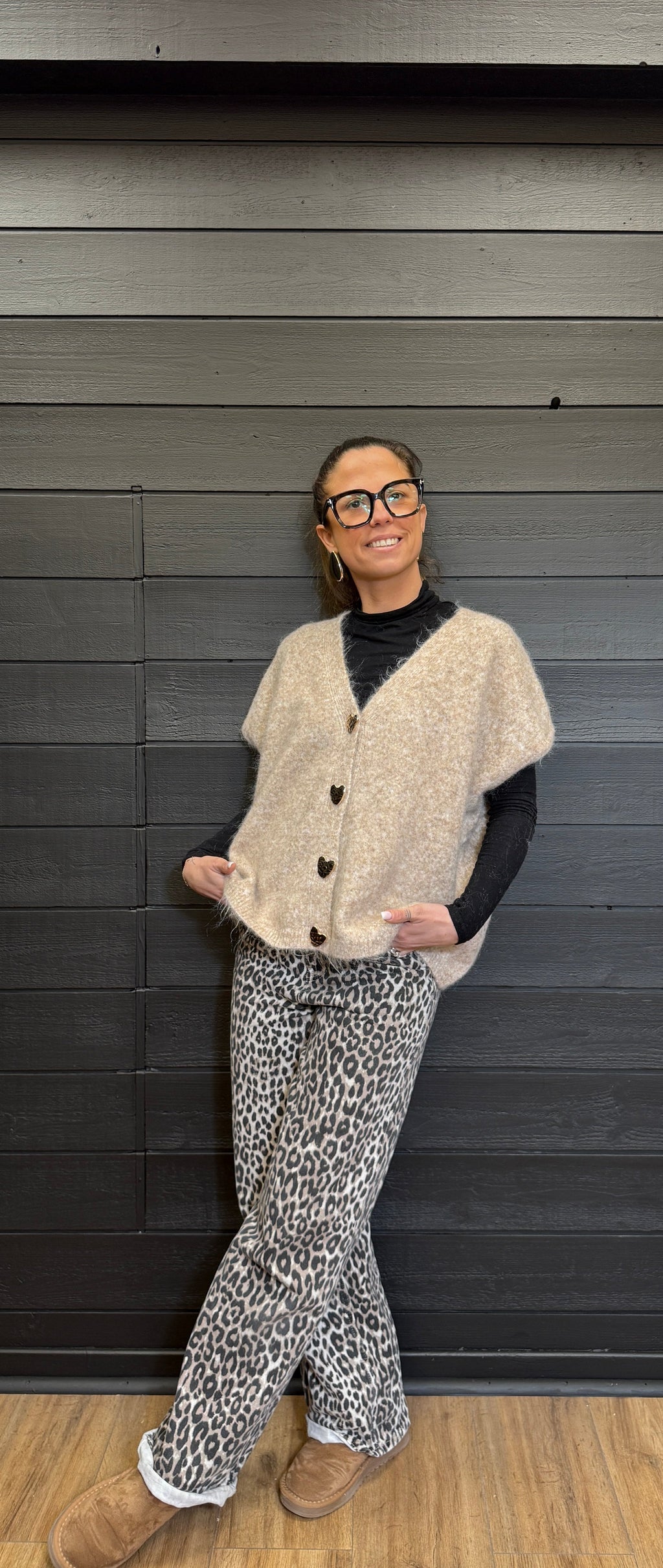 Pull sans manches marron moucheté – boutons cœur Le Vestiaire de Charline