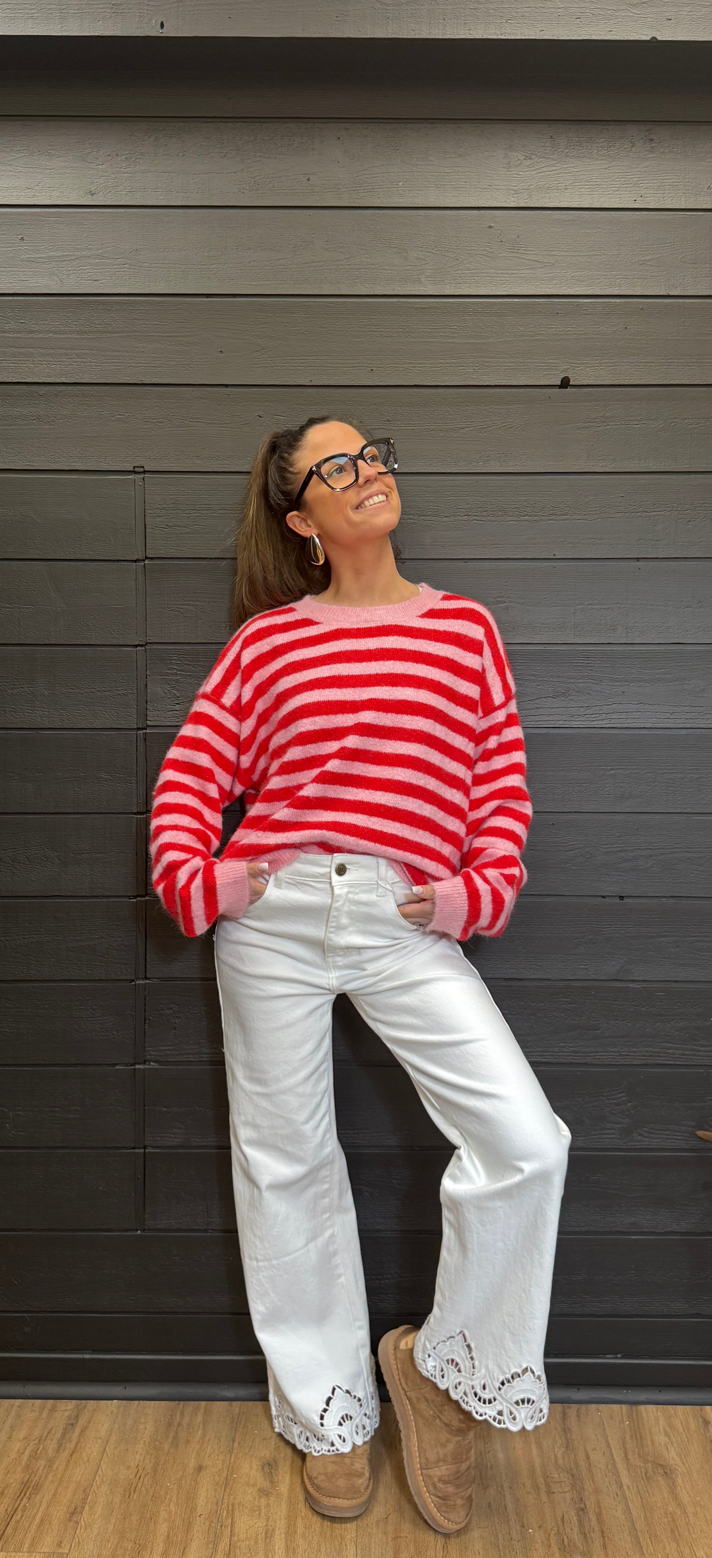 Pull marinière rose et rouge – maille douce Le Vestiaire de Charline