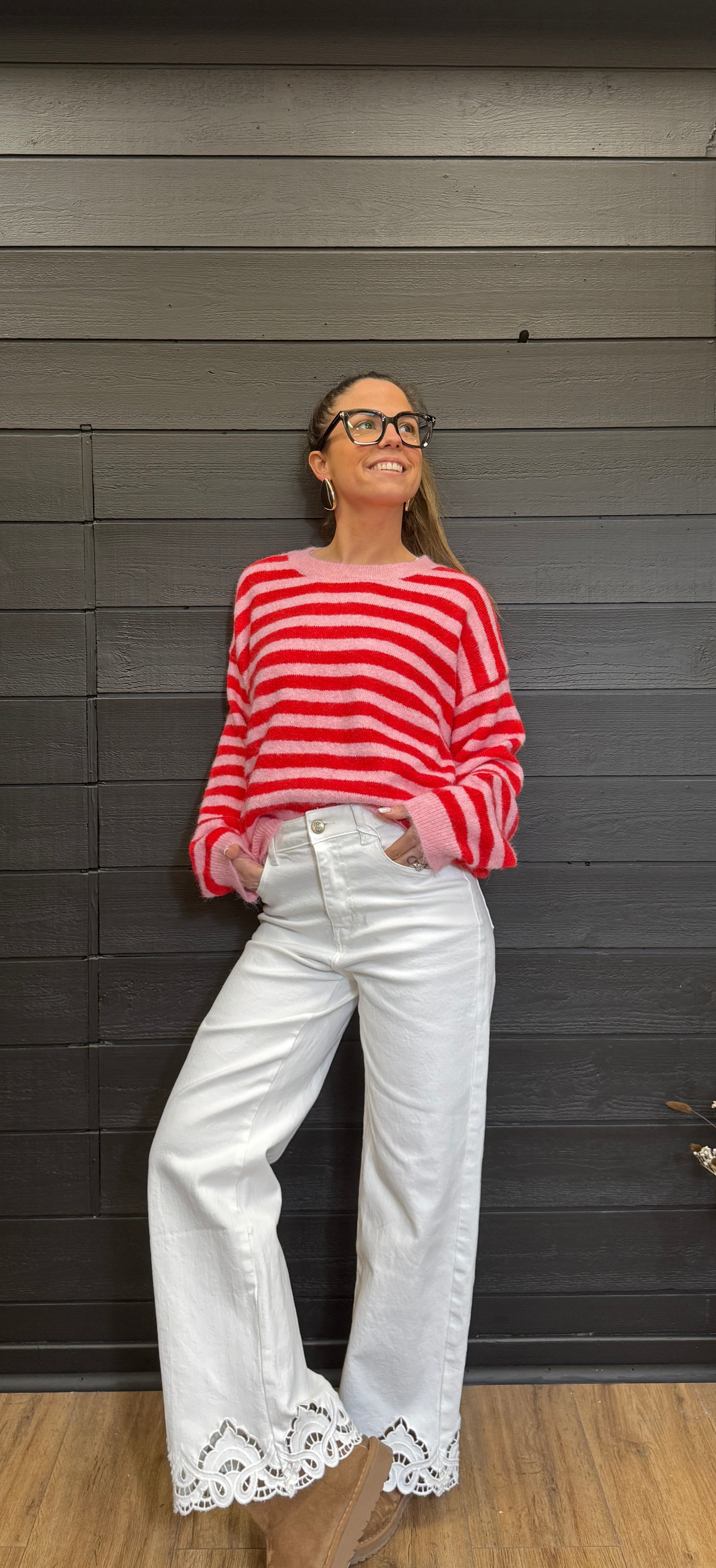 Pull marinière rose et rouge – maille douce Le Vestiaire de Charline