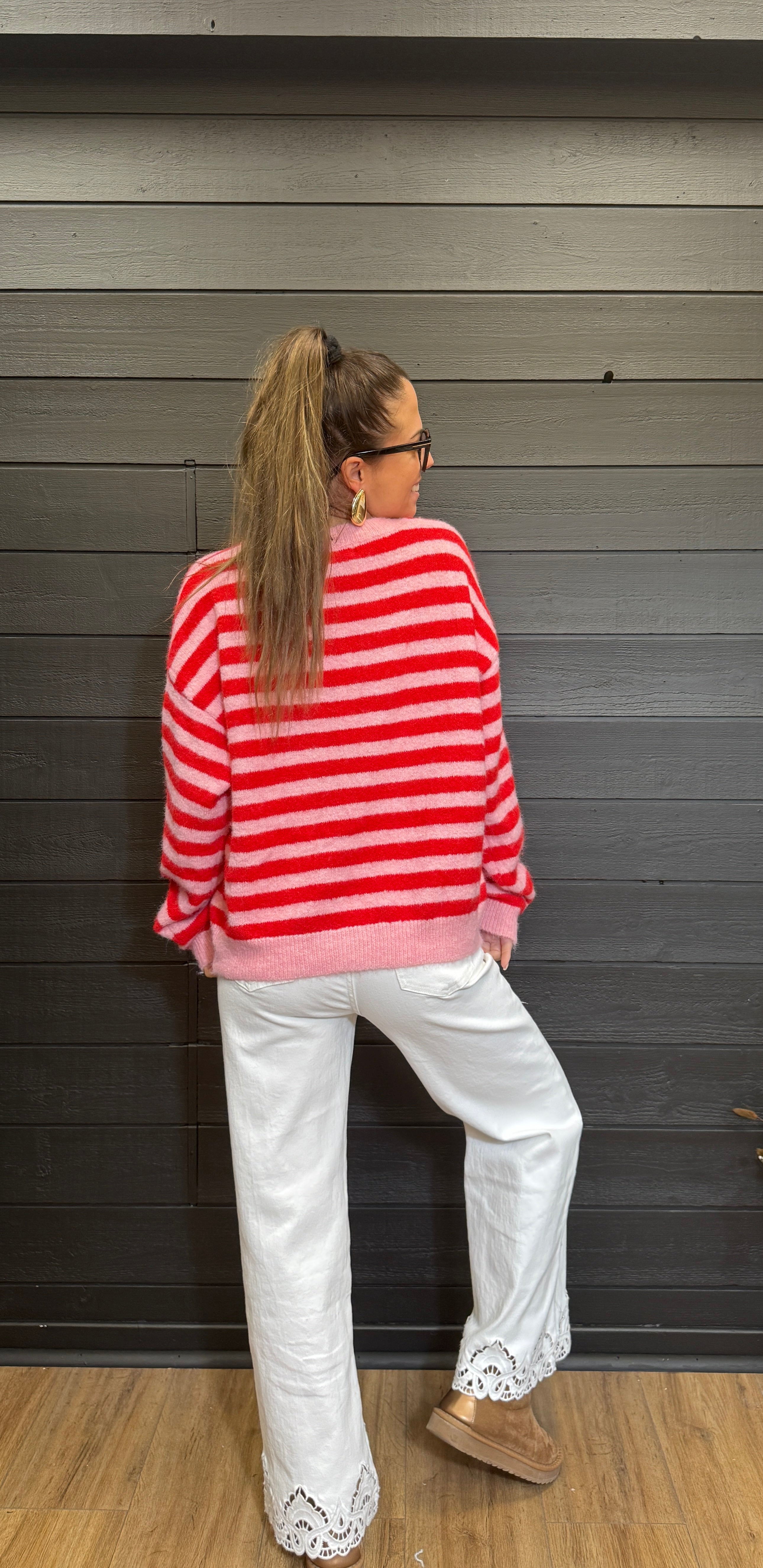 Pull marinière rose et rouge – maille douce Le Vestiaire de Charline