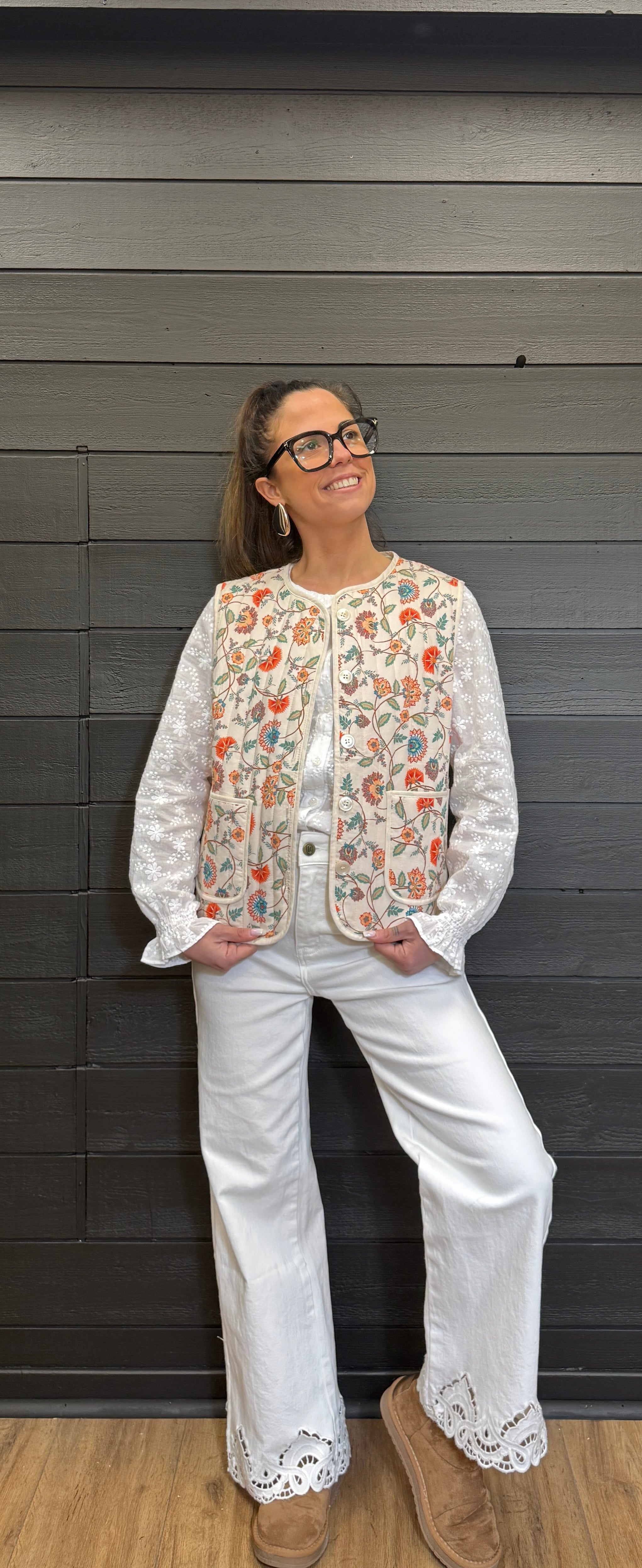 Veste sans manches fleurie femme – Gilet matelassé bohème chic Le Vestiaire de Charline