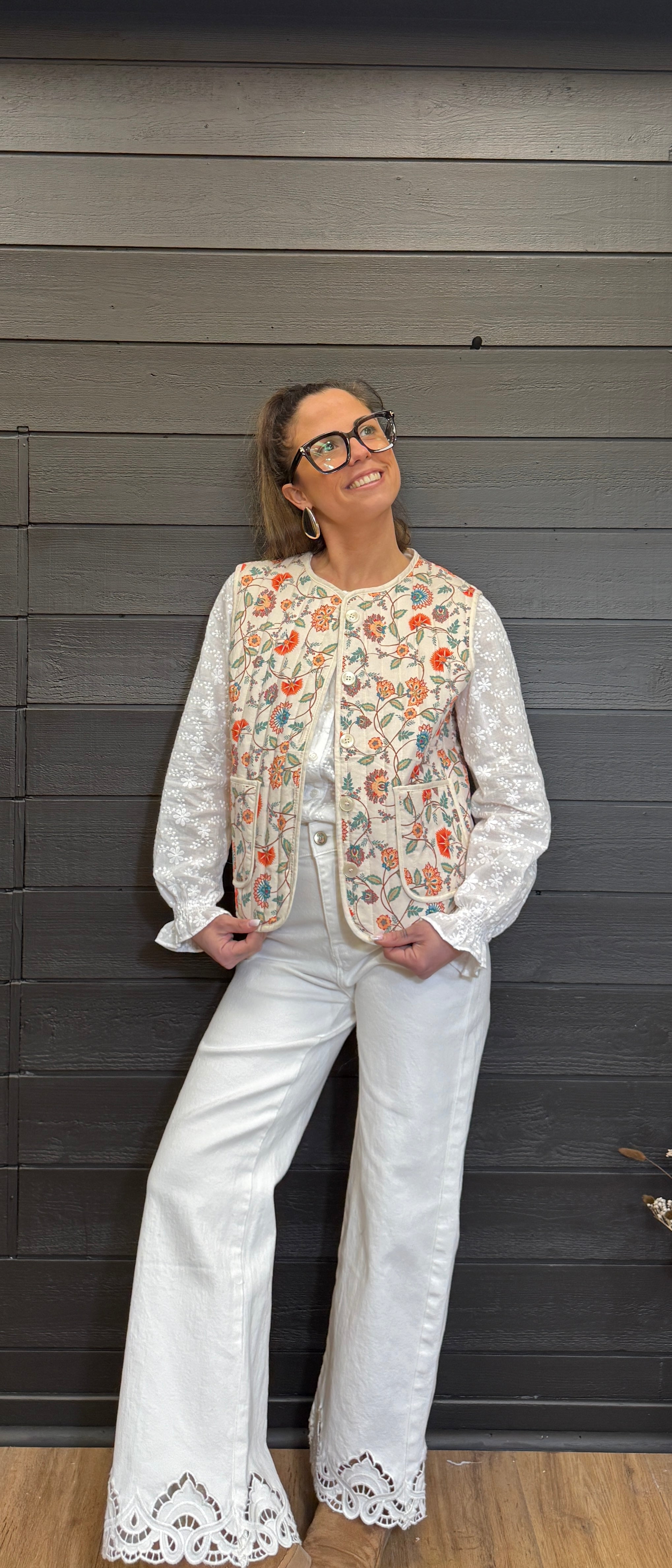 Veste sans manches fleurie femme – Gilet matelassé bohème chic Le Vestiaire de Charline