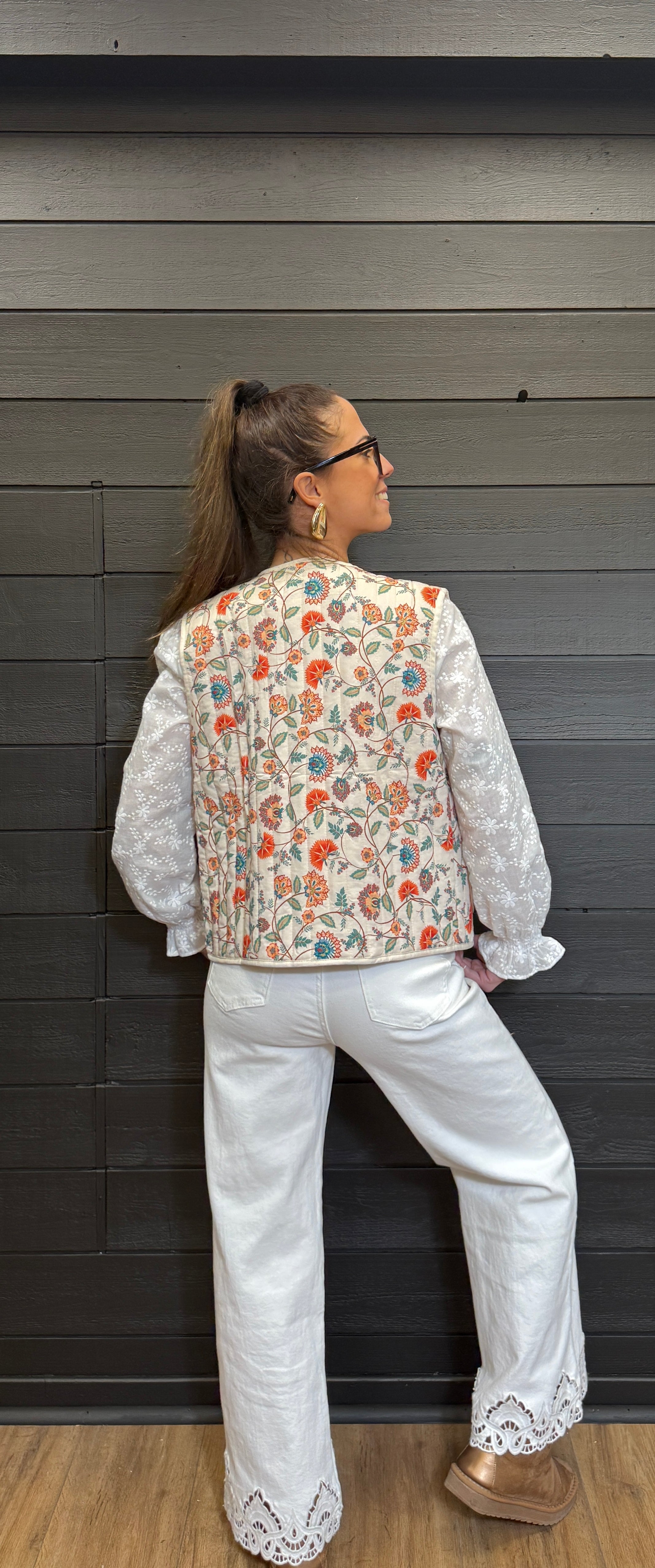 Veste sans manches fleurie femme – Gilet matelassé bohème chic Le Vestiaire de Charline