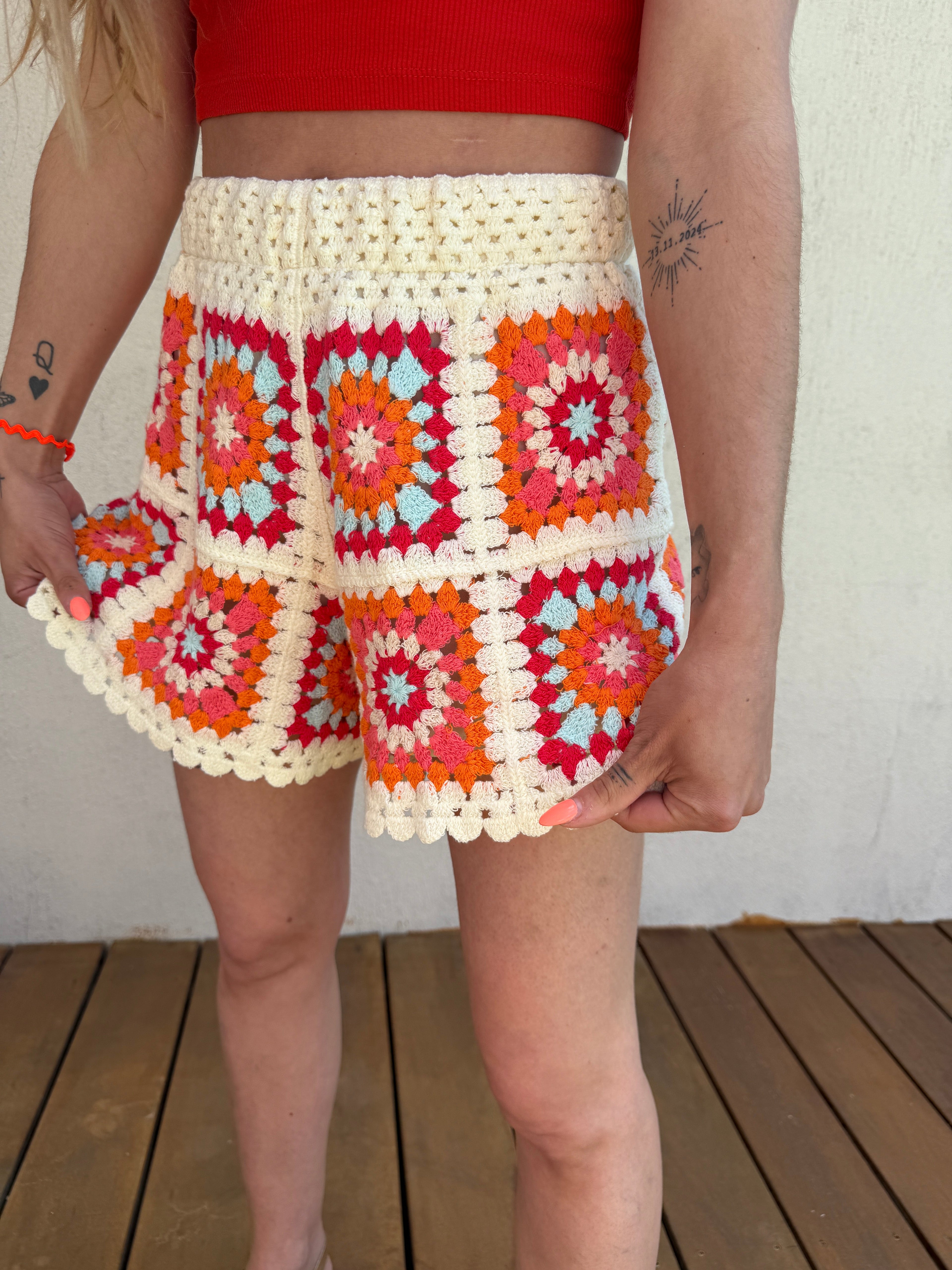 Short crochet bohème multicolore femme – Short été en maille crochet Le Vestiaire de Charline