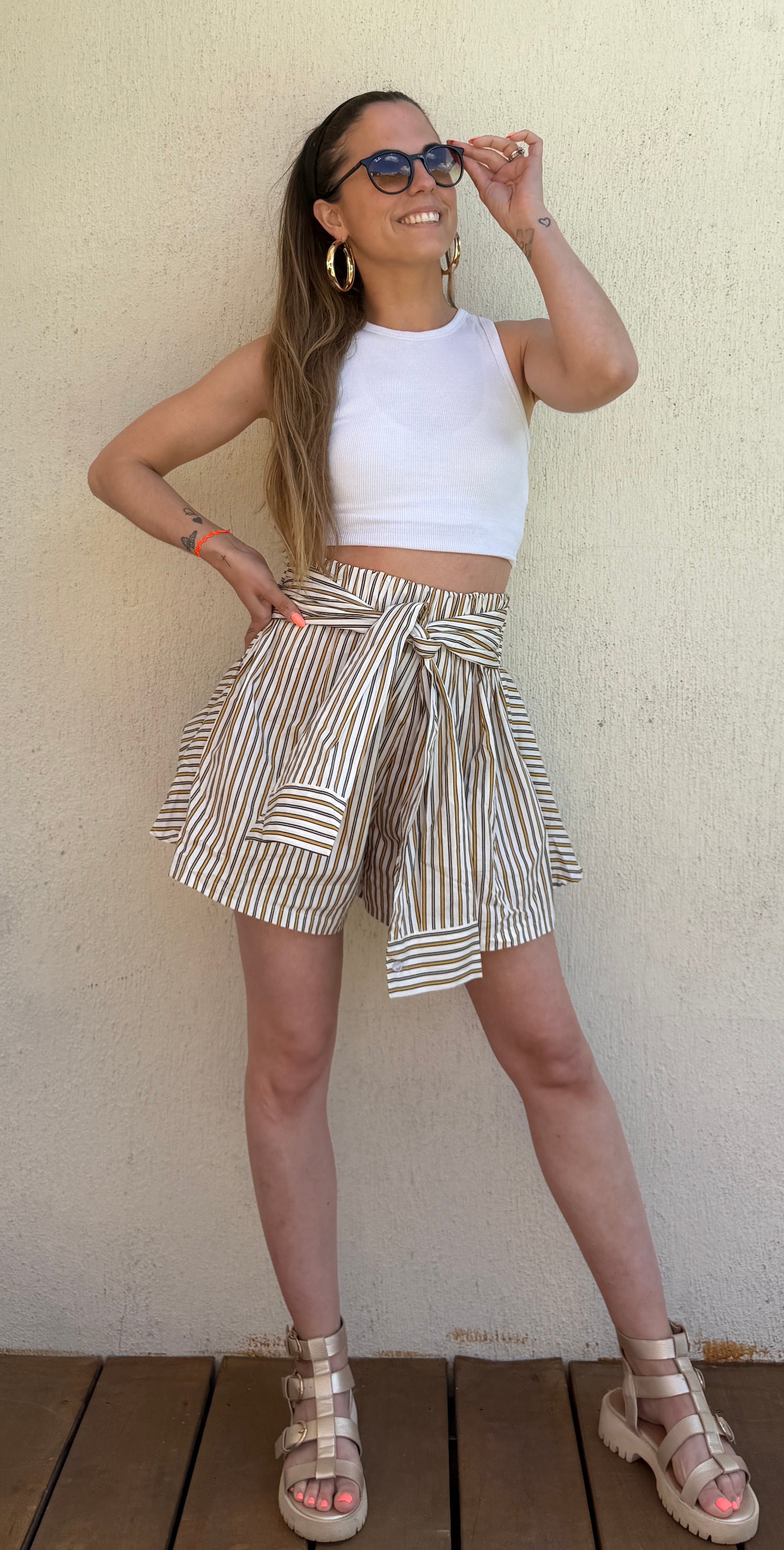 upe short rayée en coton femme – Jupe short bohème beige et blanche Le Vestiaire de Charline