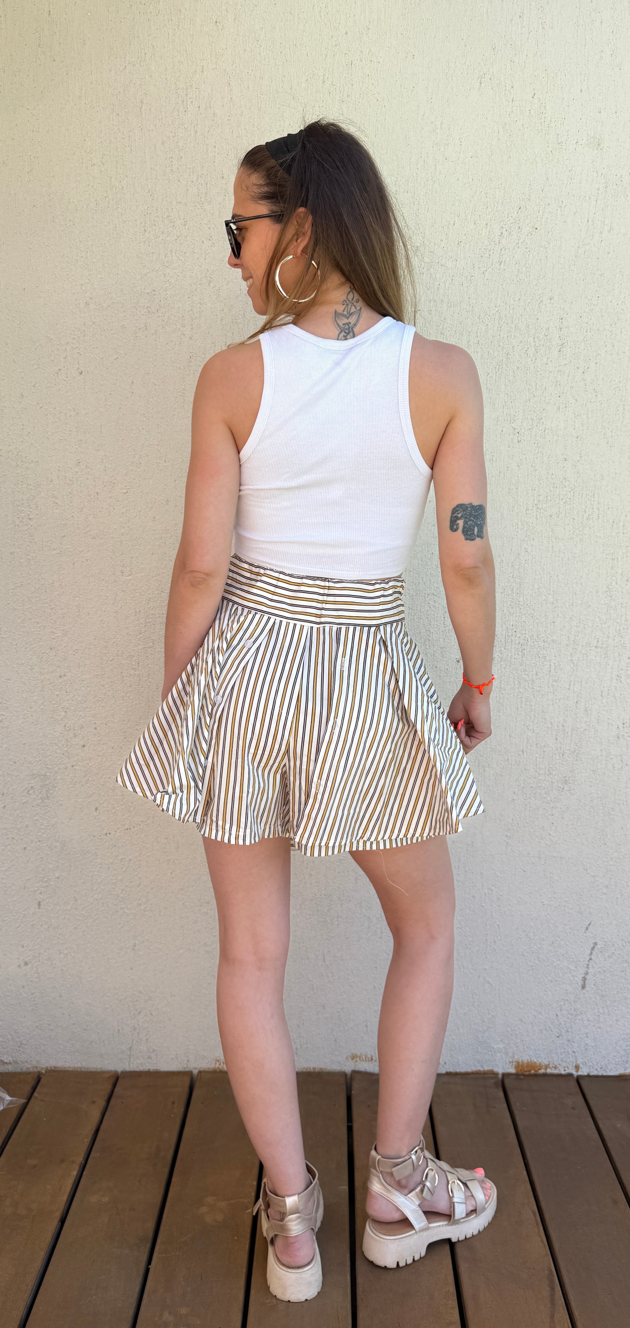 upe short rayée en coton femme – Jupe short bohème beige et blanche Le Vestiaire de Charline