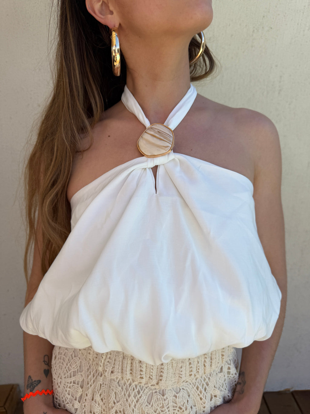 Top bandeau blanc femme – Haut dos nu bohème à détail bijo Le Vestiaire de Charline