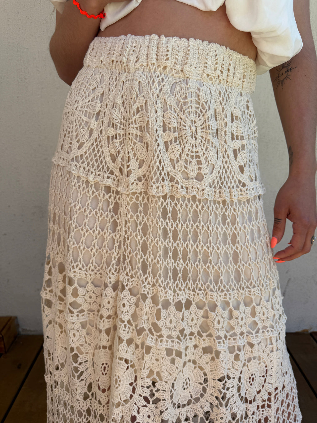 Jupe longue dentelle bohème écrue – Jupe crochet doublure coton femme Le Vestiaire de Charline