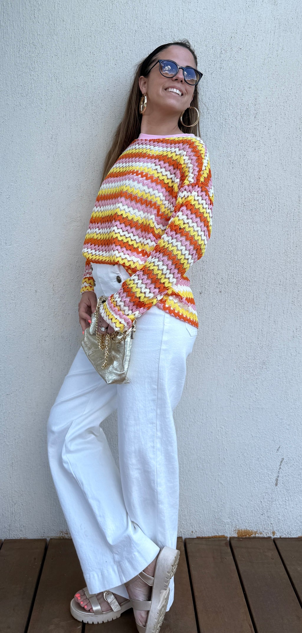 Pull crochet multicolore femme – Top maille ajourée bohème chic Le Vestiaire de Charline