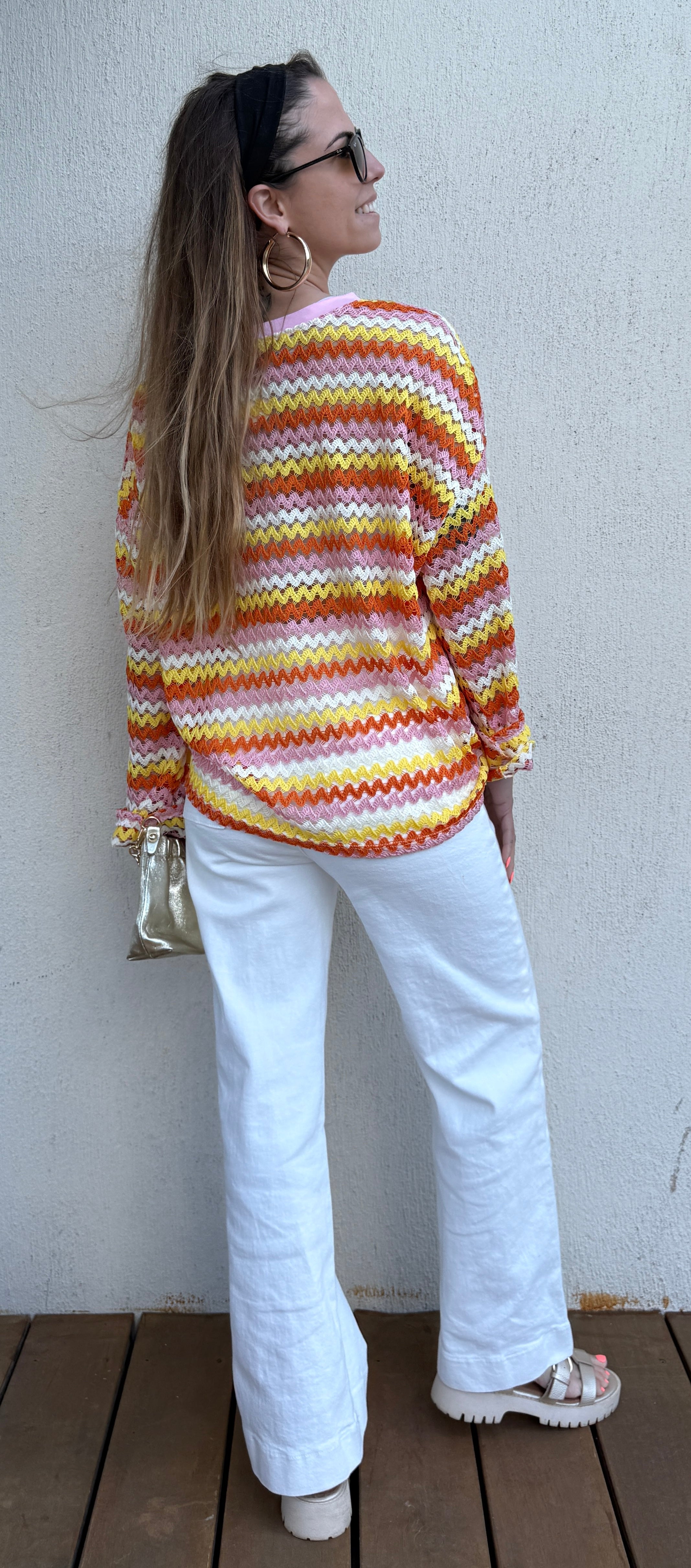 Pull crochet multicolore femme – Top maille ajourée bohème chic Le Vestiaire de Charline