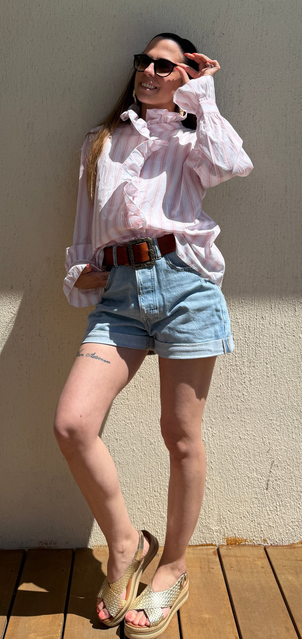 Chemise rayée rose à volants Le Vestiaire de Charline