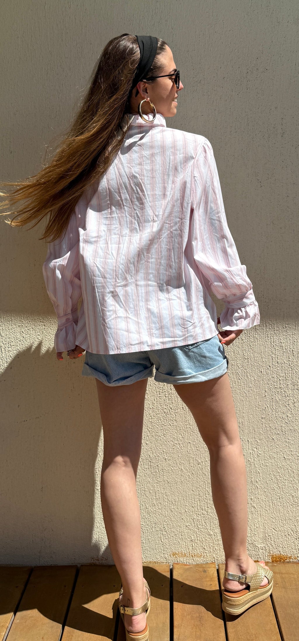 Chemise rayée rose à volants Le Vestiaire de Charline