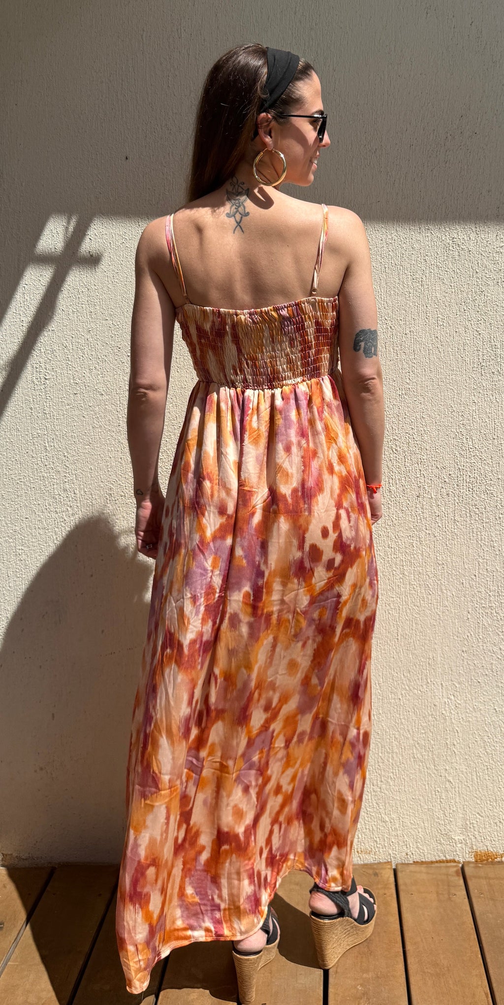 Robe longue orange imprimée femme – Robe fluide été bohème Le Vestiaire de Charline