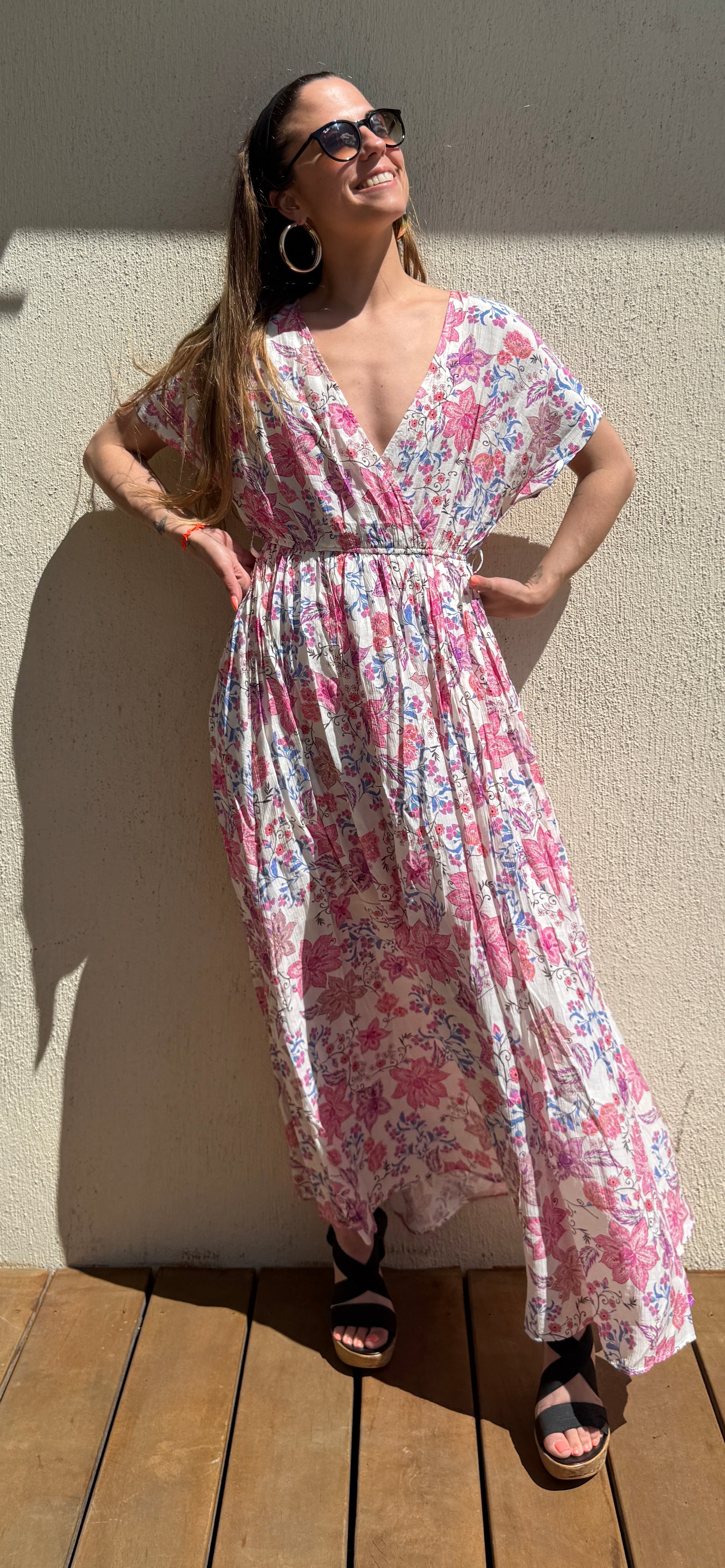 Robe longue fleurie rose femme – Robe bohème fluide été Le Vestiaire de Charline