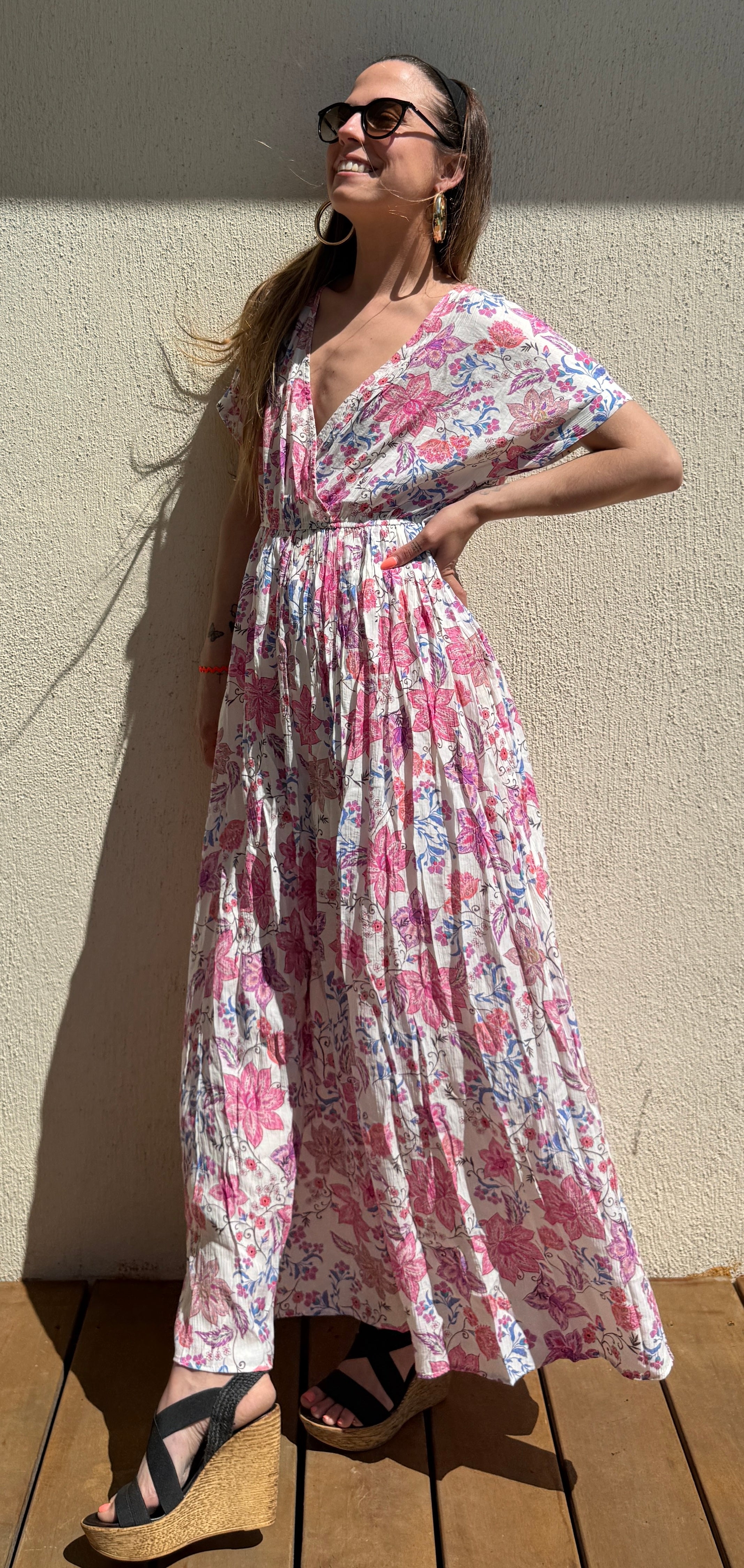 Robe longue fleurie rose femme – Robe bohème fluide été Le Vestiaire de Charline