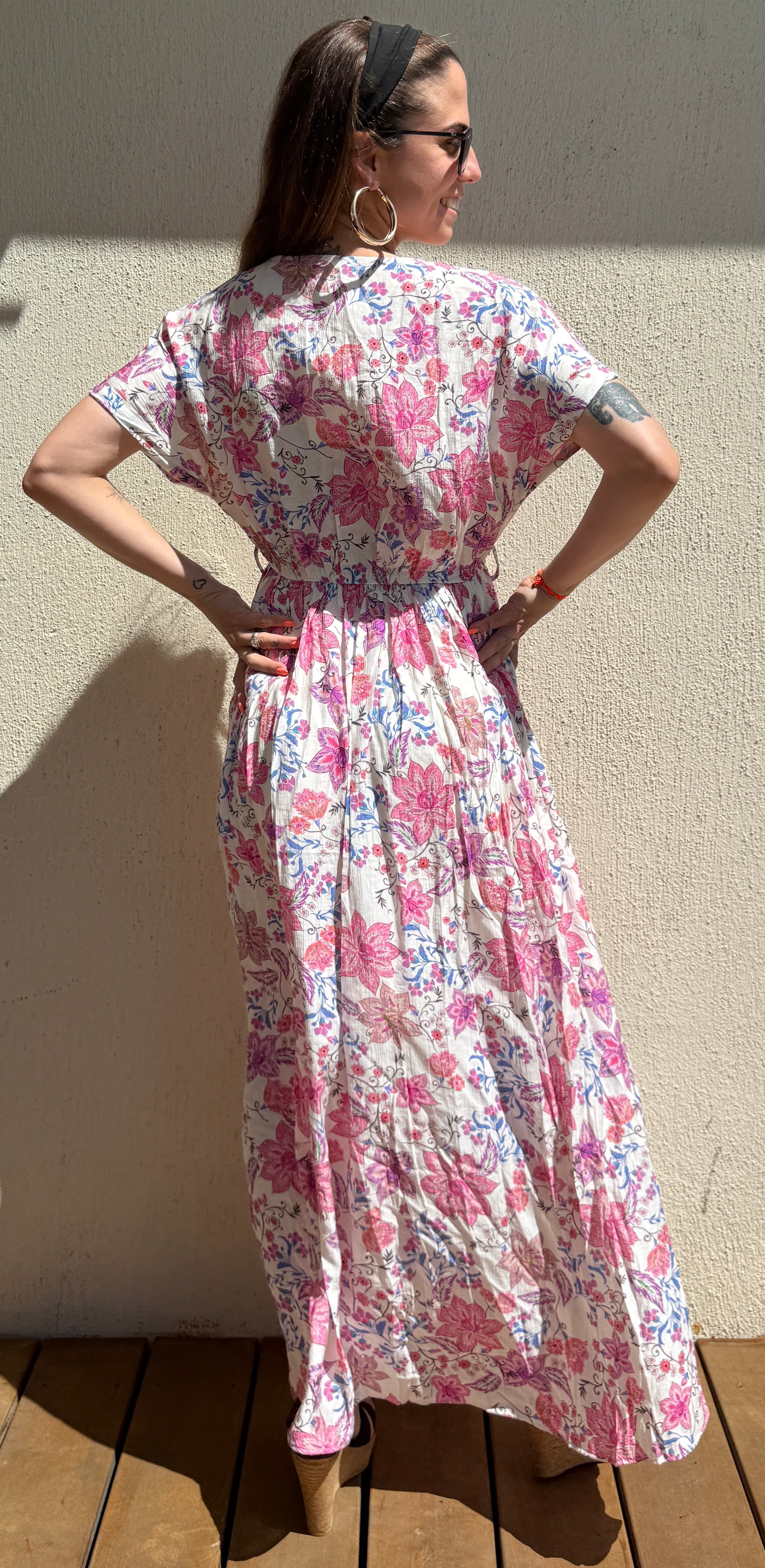Robe longue fleurie rose femme – Robe bohème fluide été Le Vestiaire de Charline