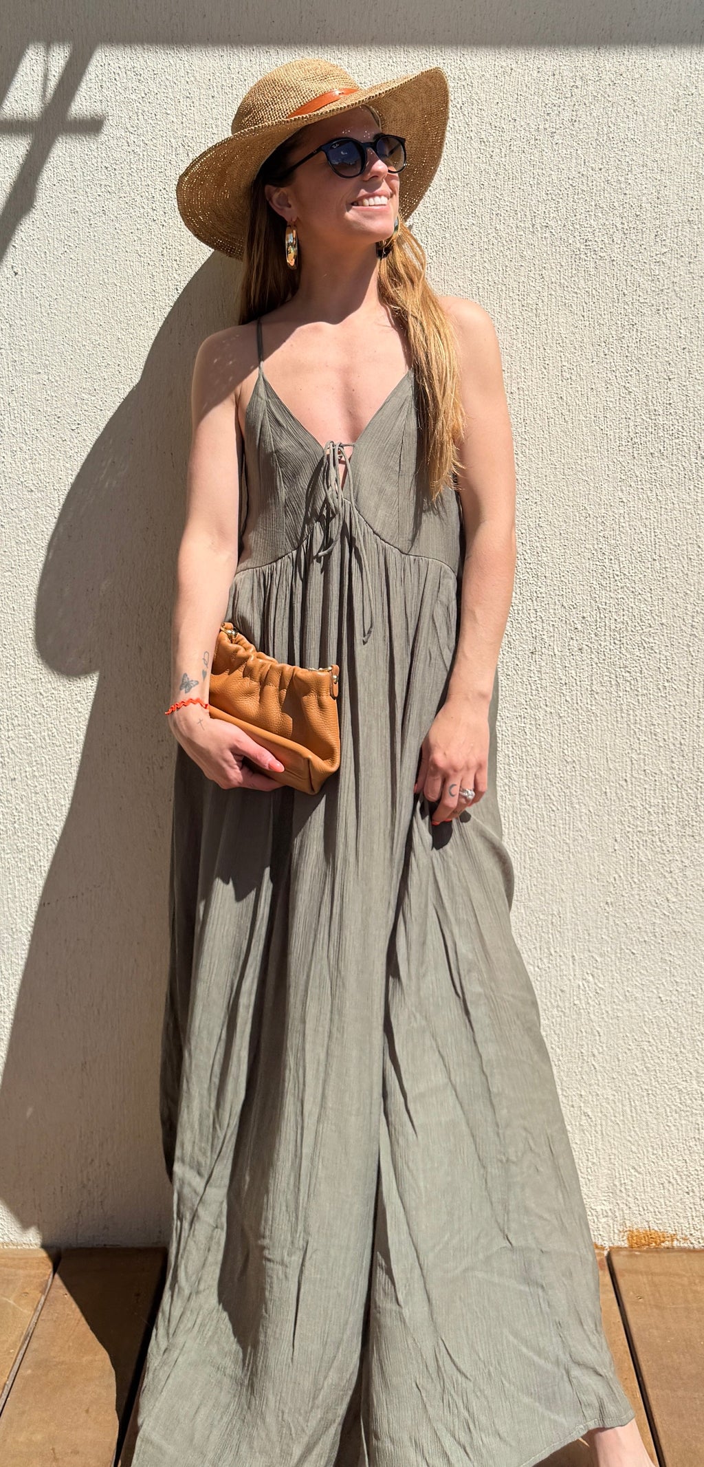 Robe longue bohème kaki femme – Robe fluide été chic Le Vestiaire de Charline
