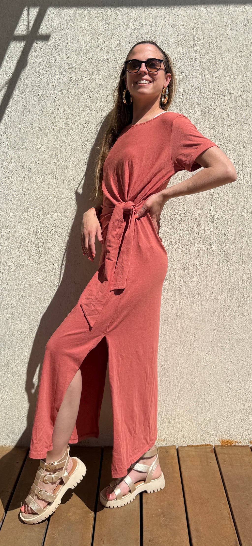 Robe longue terracotta femme – Robe élégante fluide à nouer Le Vestiaire de Charline