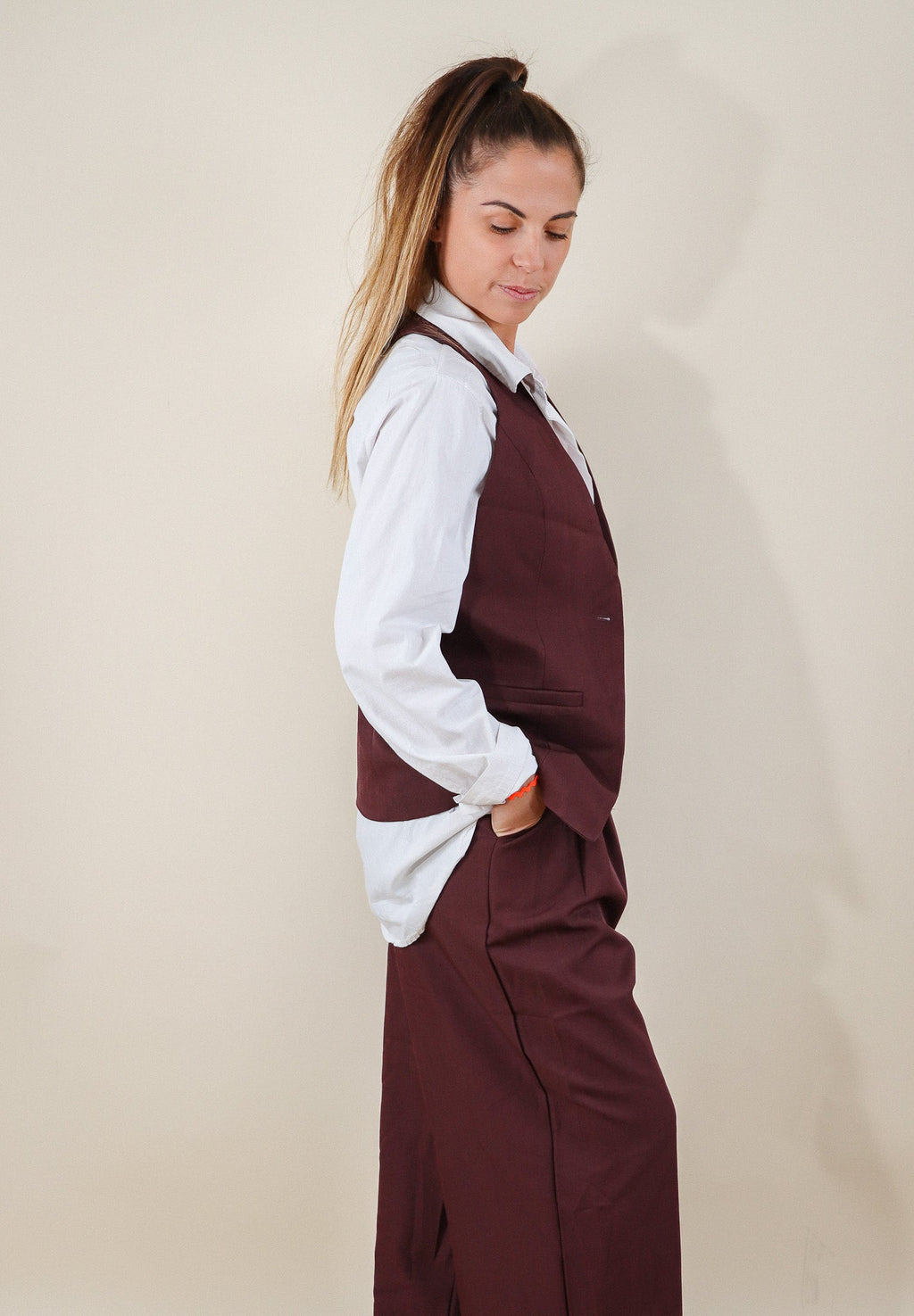 PANTALON LARGE - BORDEAUX Le Vestiaire de Charline
