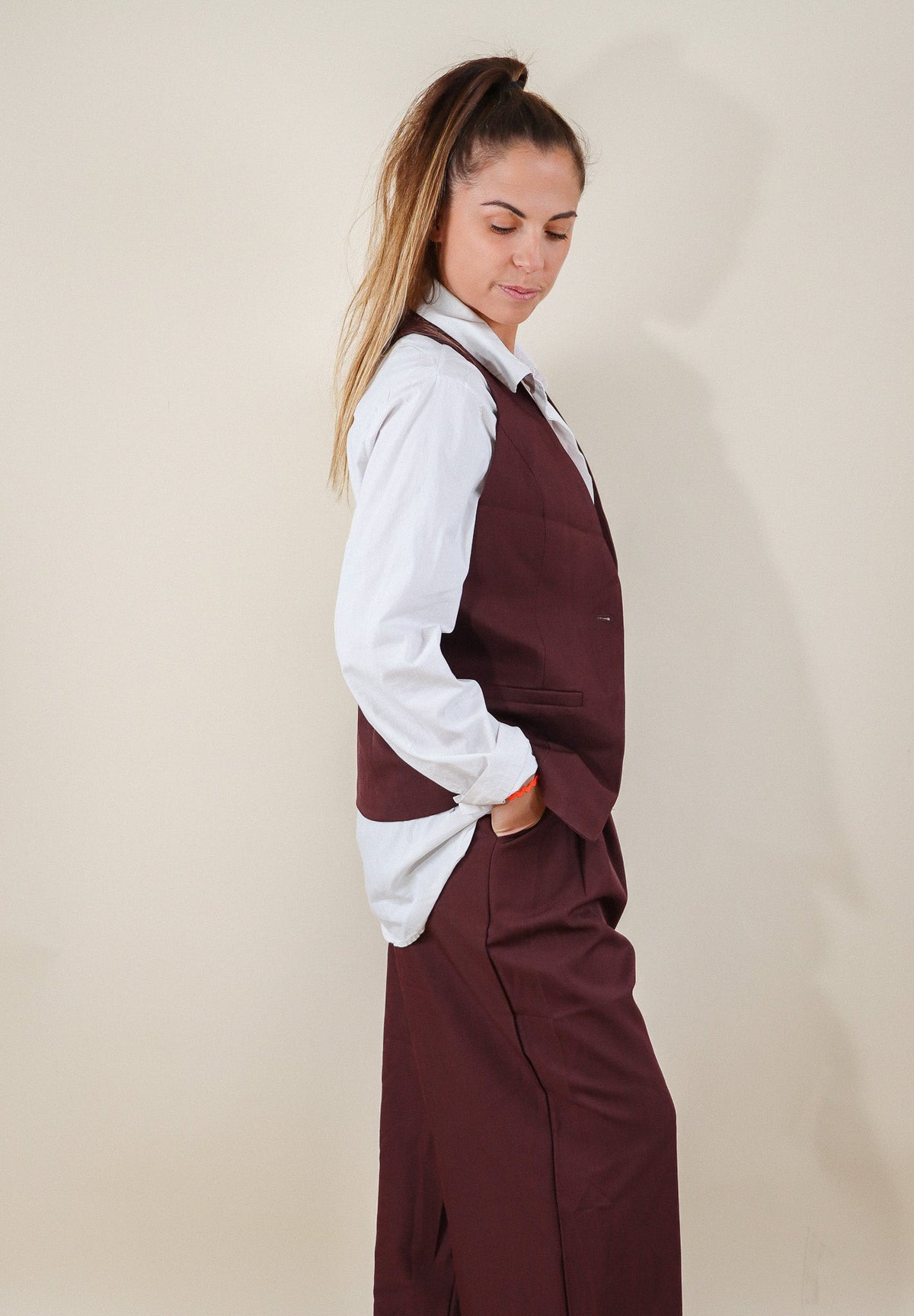 PANTALON LARGE - BORDEAUX Le Vestiaire de Charline