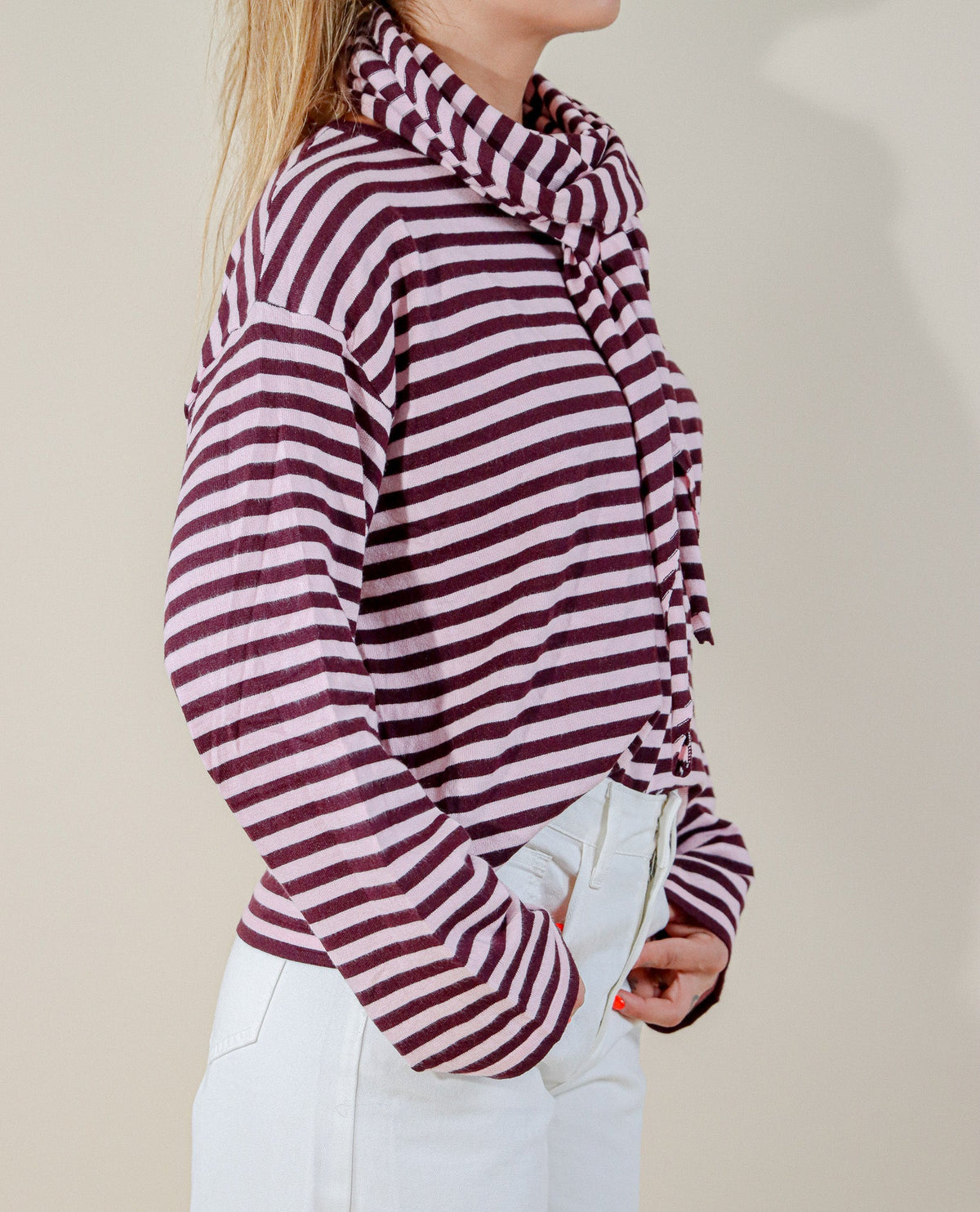 PULL RAYÉ AVEC ÉCHARPE - BORDEAUX/ROSE Le Vestiaire de Charline