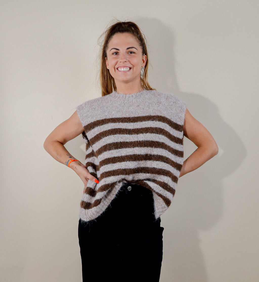 PULL SANS MANCHE RAYÉ - MARRON/BEIGE Le Vestiaire de Charline