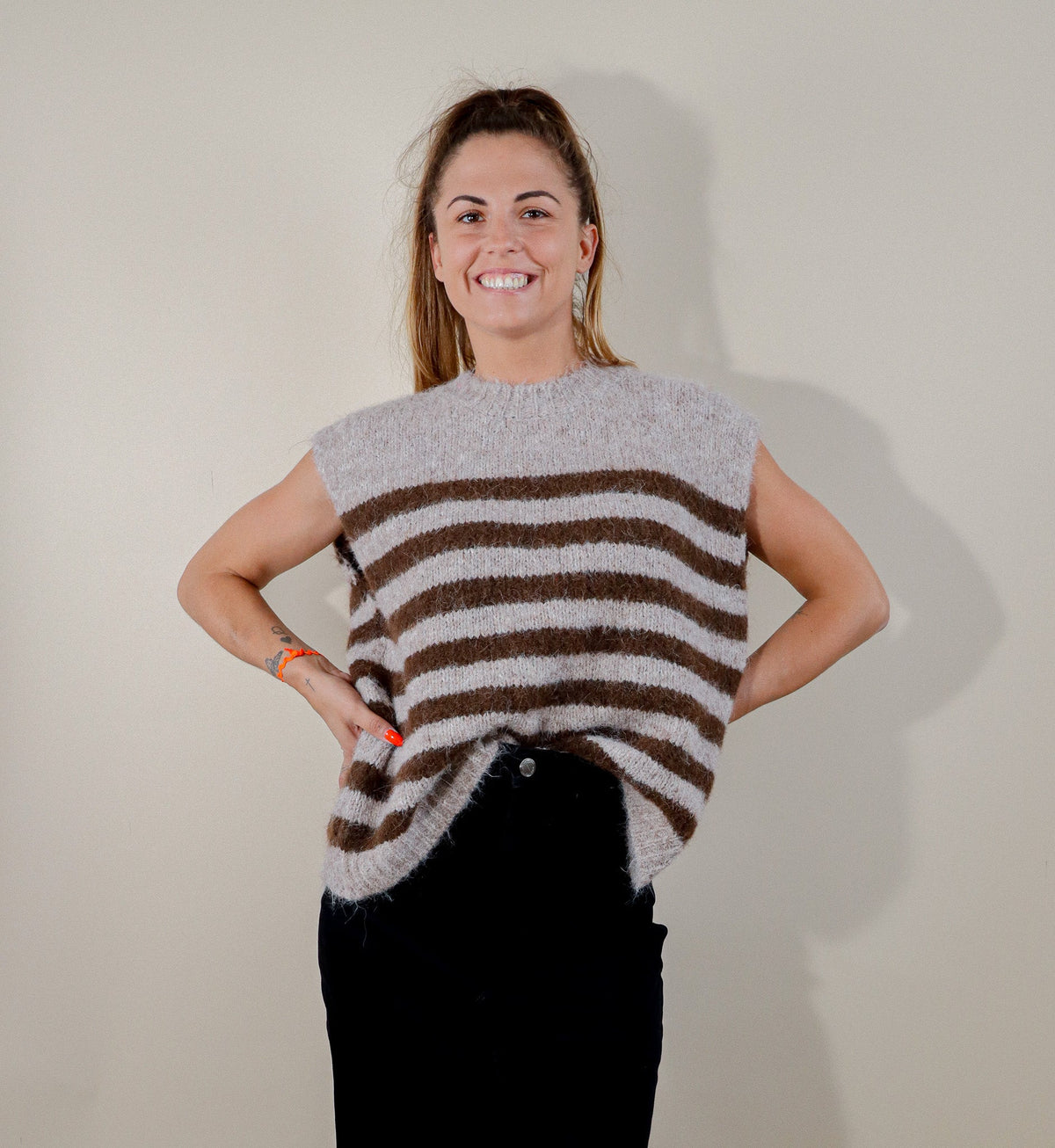PULL SANS MANCHE RAYÉ - MARRON/BEIGE Le Vestiaire de Charline