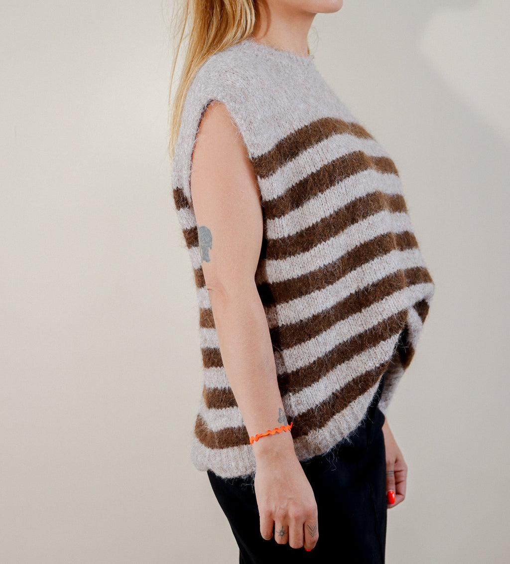 PULL SANS MANCHE RAYÉ - MARRON/BEIGE Le Vestiaire de Charline