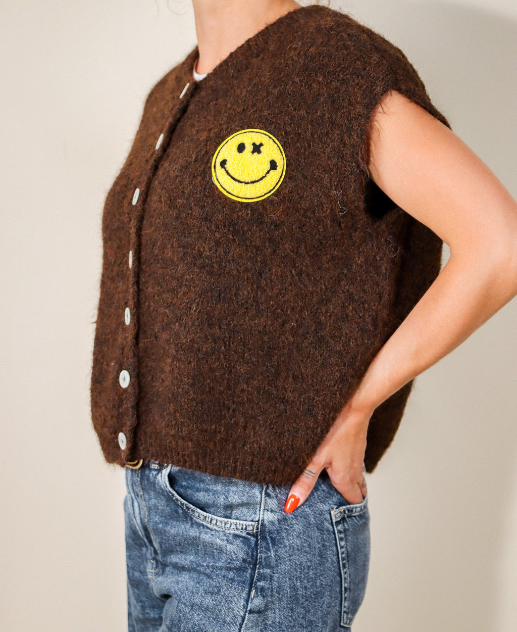 GILET "SMILE" SANS MANCHE - CHOCO Le Vestiaire de Charline
