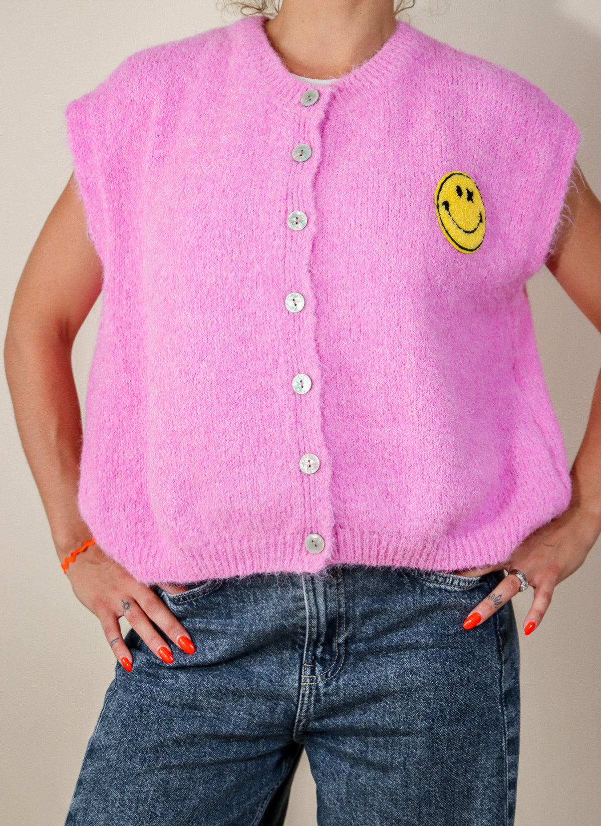 GILET "SMILE" SANS MANCHE - ROSE Le Vestiaire de Charline