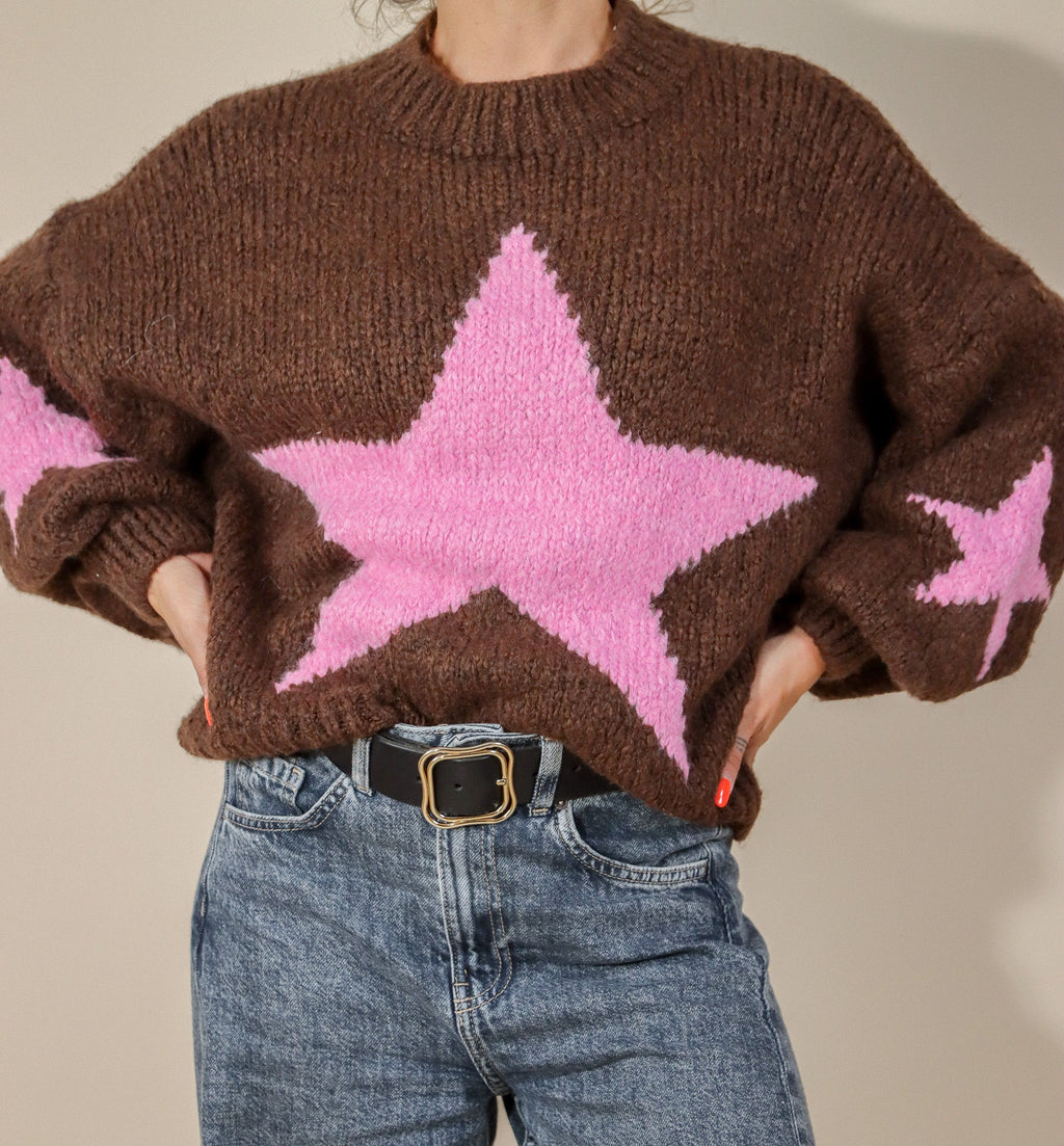 PULL MAILLE ÉTOILE - CHOCOLAT/ROSE Le Vestiaire de Charline