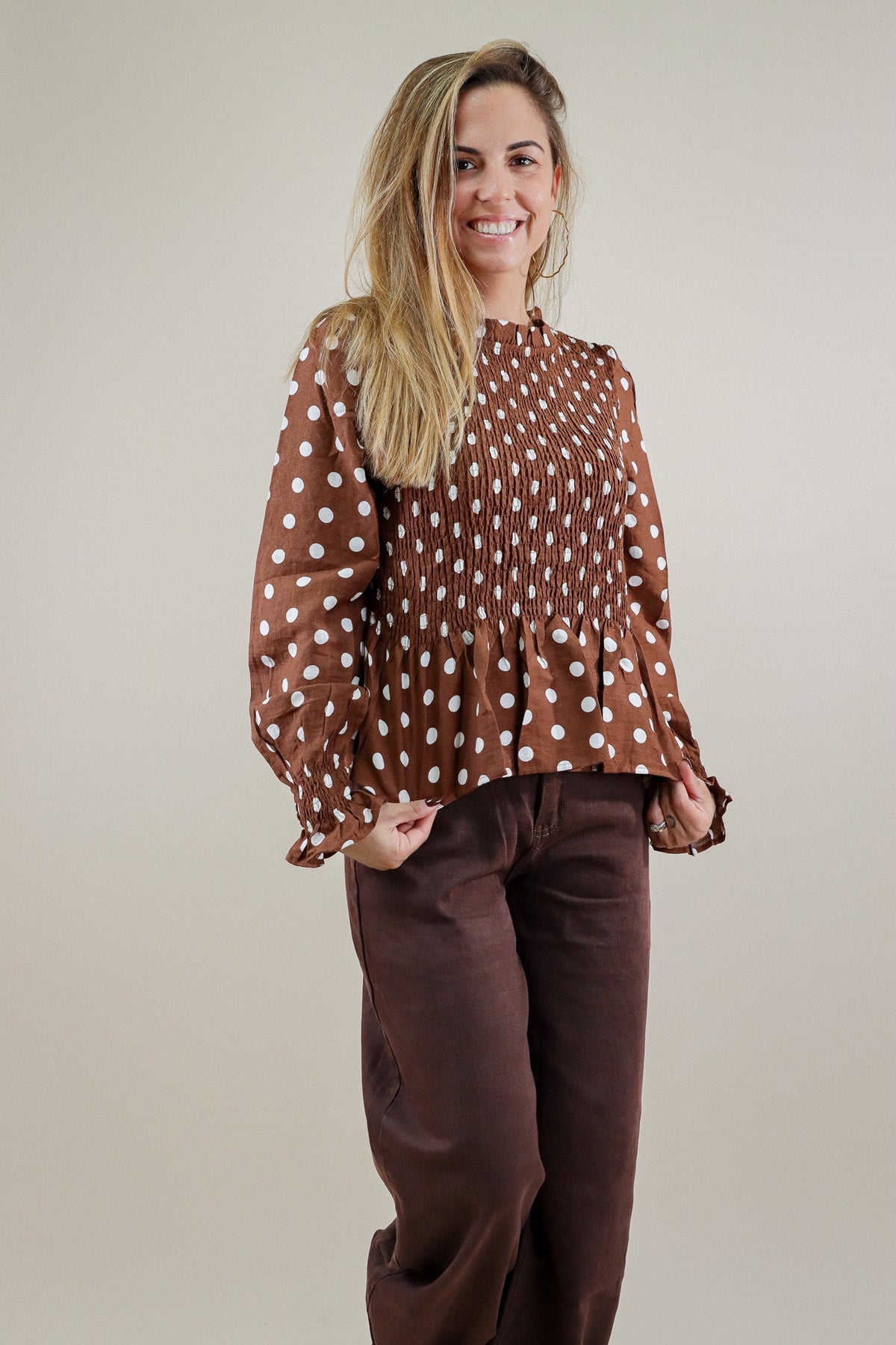 CHEMISE CHOCOLAT POIS BLANCS 100% COTON Le Vestiaire de Charline
