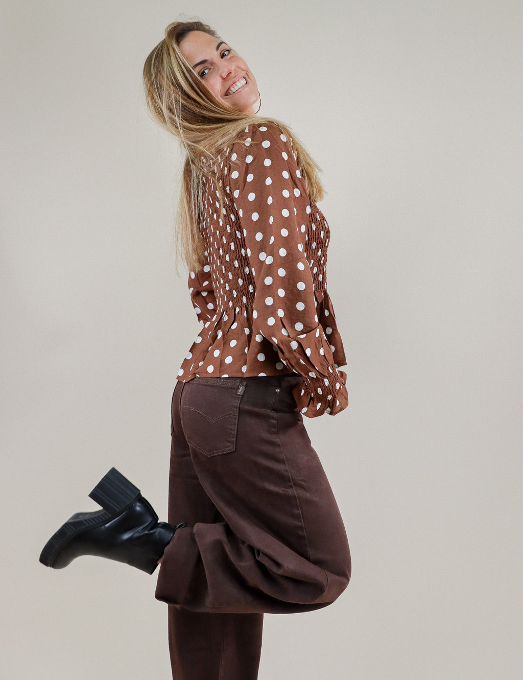 CHEMISE CHOCOLAT POIS BLANCS 100% COTON Le Vestiaire de Charline