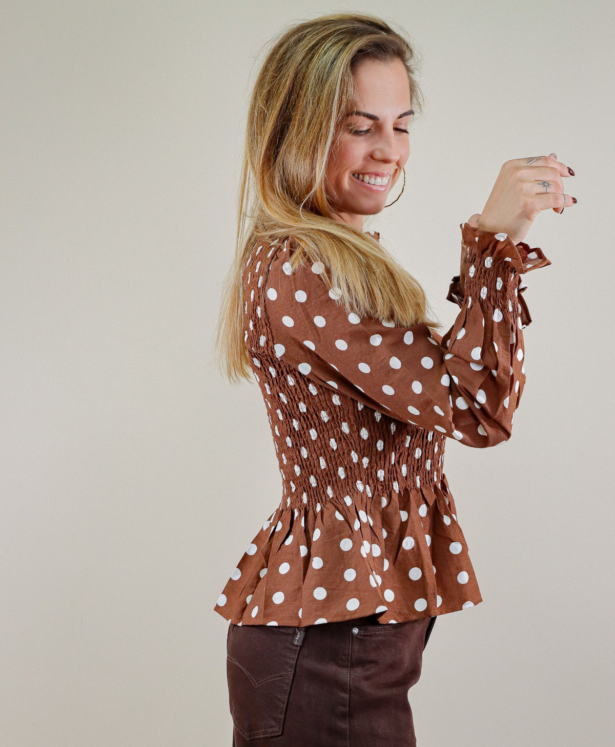 CHEMISE CHOCOLAT POIS BLANCS 100% COTON Le Vestiaire de Charline