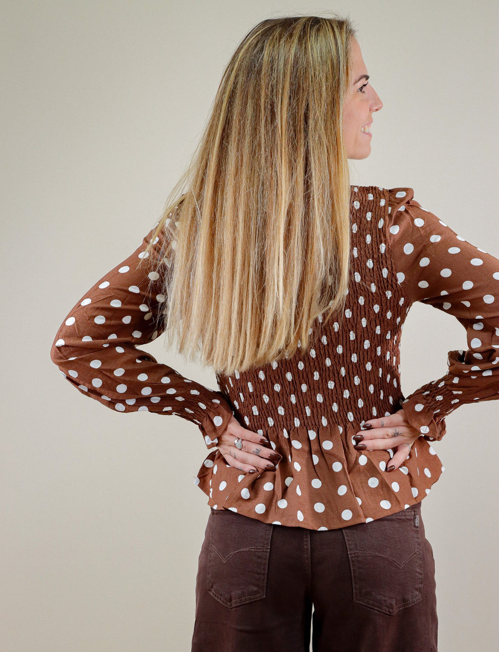 CHEMISE CHOCOLAT POIS BLANCS 100% COTON Le Vestiaire de Charline