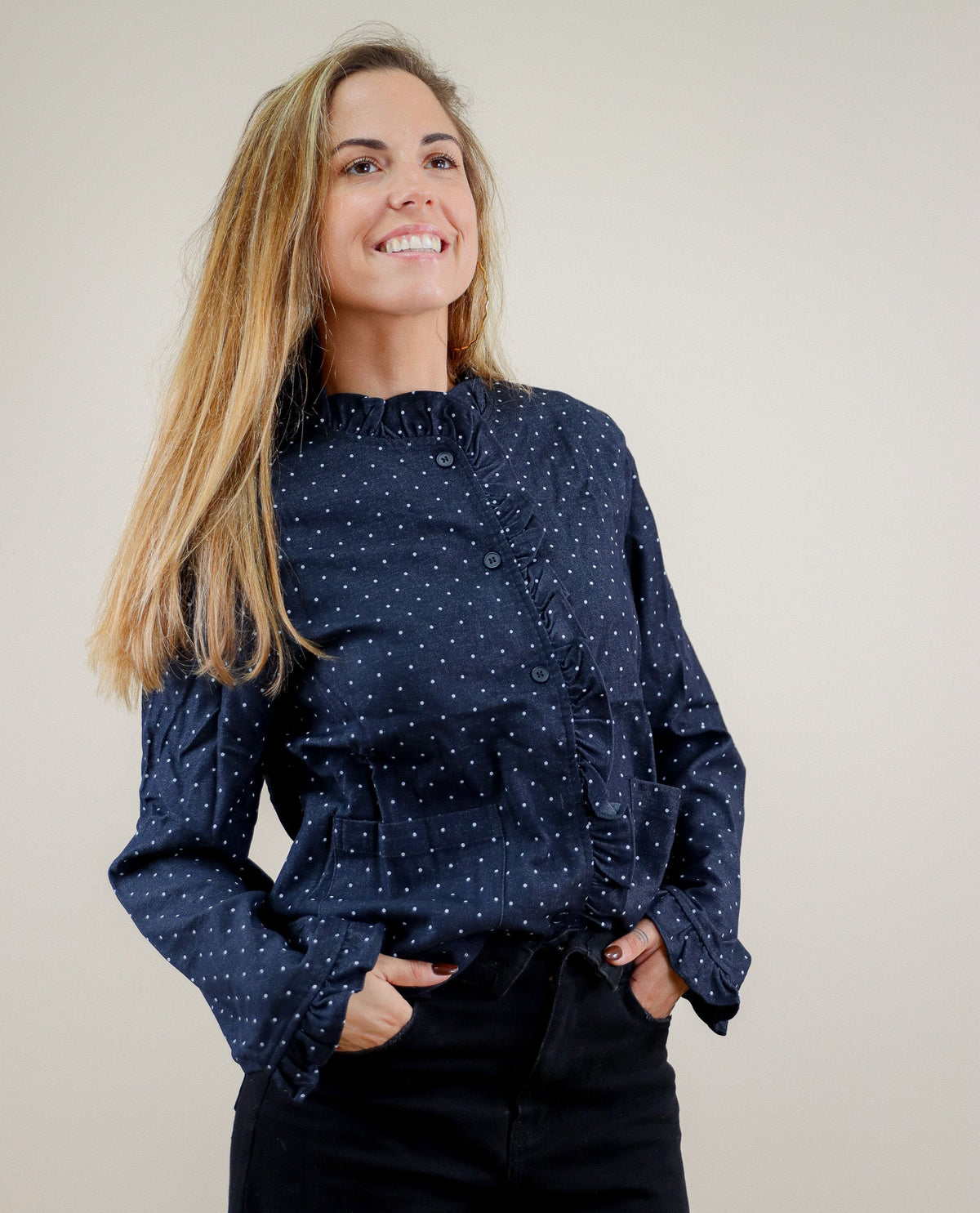 CHEMISE MARINE ET POIS BLANCS 100% COTON Le Vestiaire de Charline