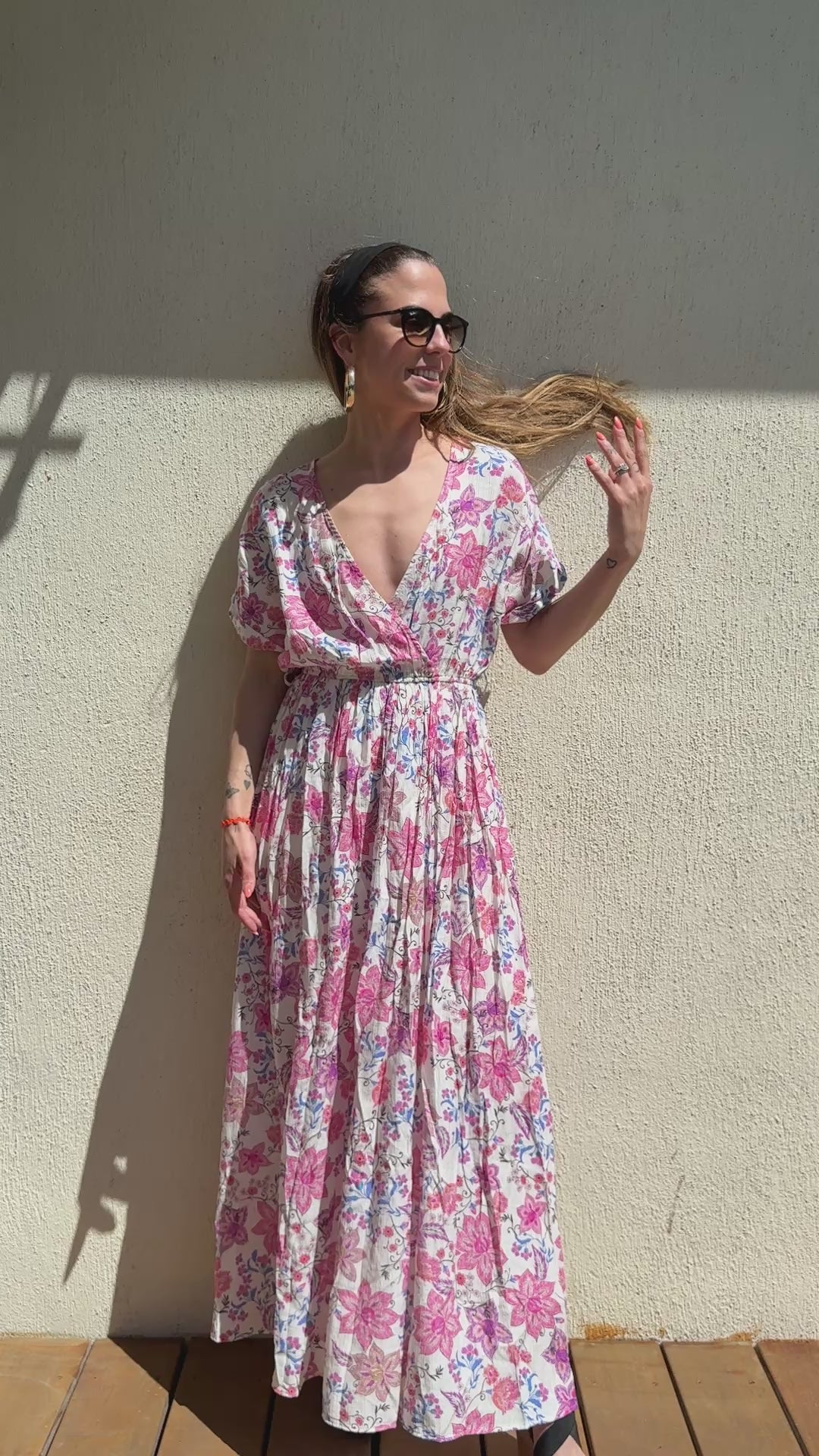 Robe longue fleurie rose femme – Robe bohème fluide été
