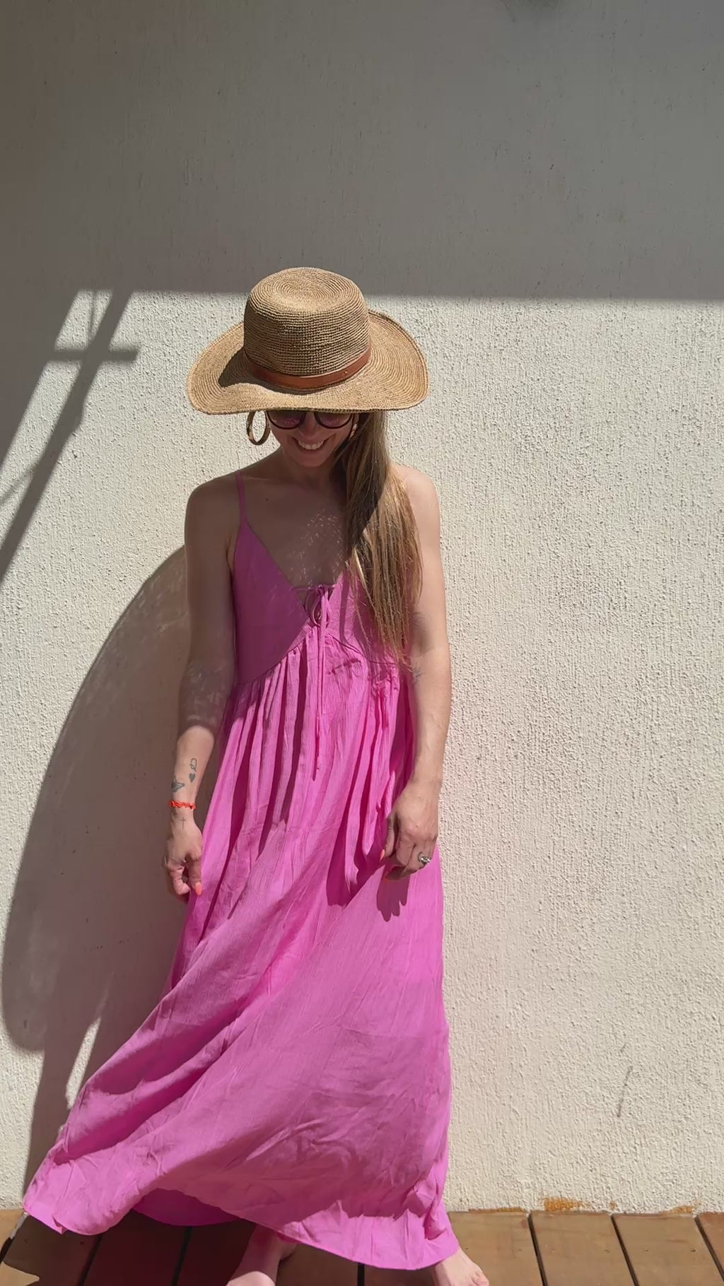 Robe longue bohème rose femme – Robe fluide été
