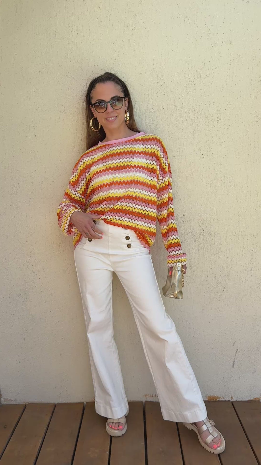 Pull crochet multicolore femme – Top maille ajourée bohème chic
