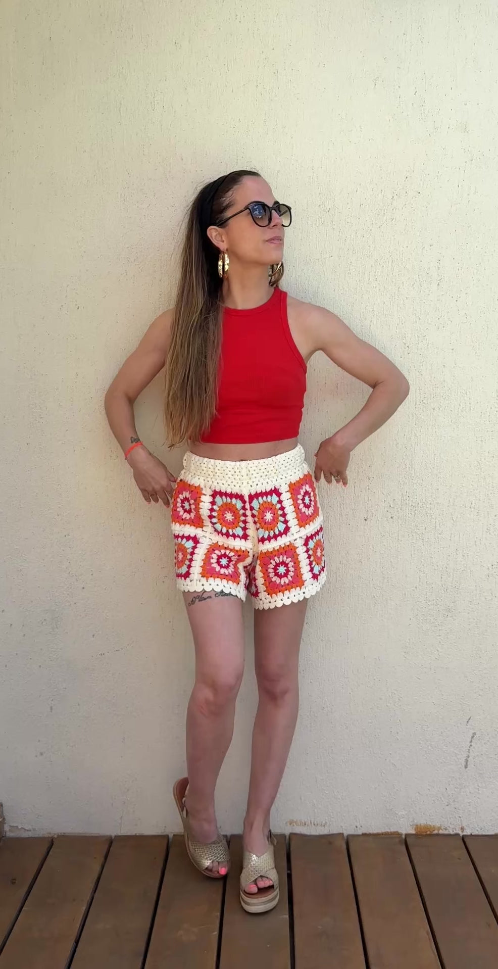 Short crochet bohème multicolore femme – Short été en maille crochet