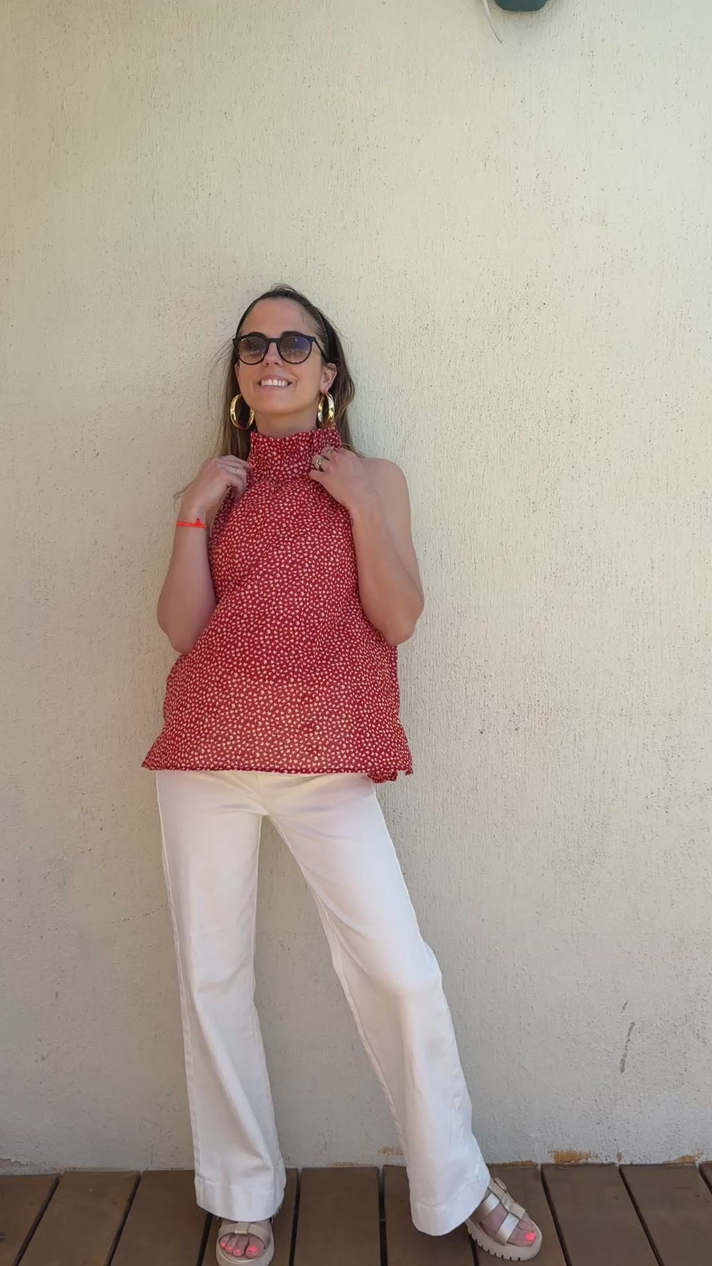 Top rouge imprimé cœurs femme – Blouse bohème chic